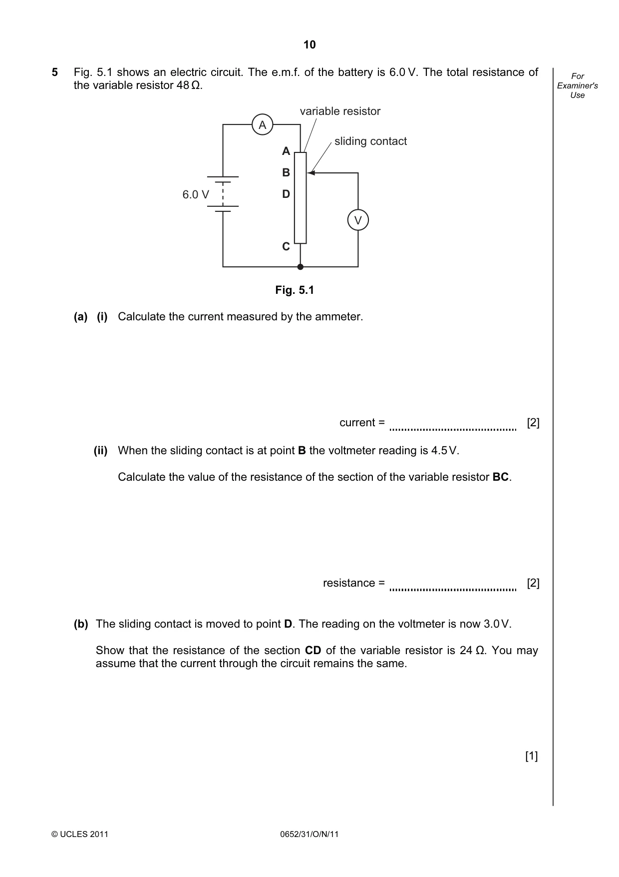 Cambridge IGCSE Physical Science 0652 2011 Oct/Nov Paper 3 · Variant 1 question paper, page 10 of 20