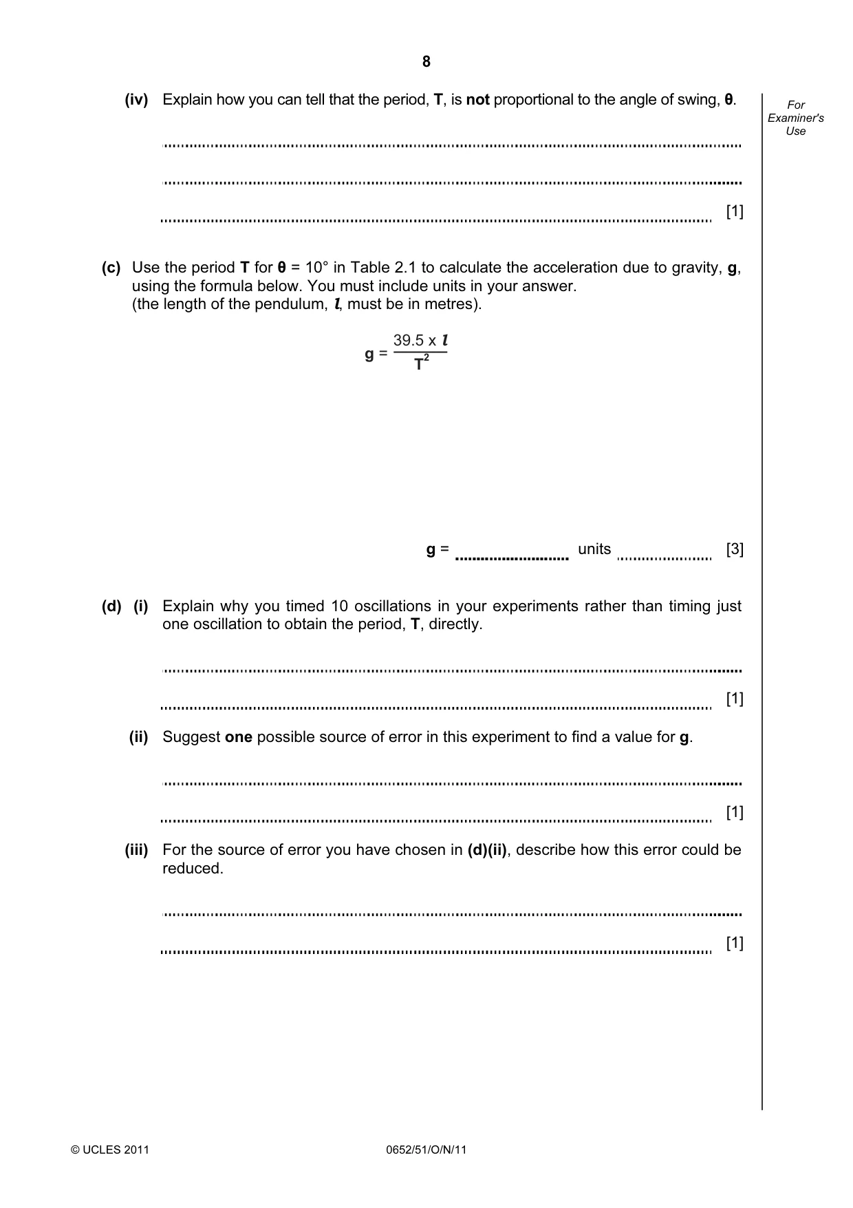Cambridge IGCSE Physical Science 0652 2011 Oct/Nov Paper 5 · Variant 1 question paper, page 8 of 12