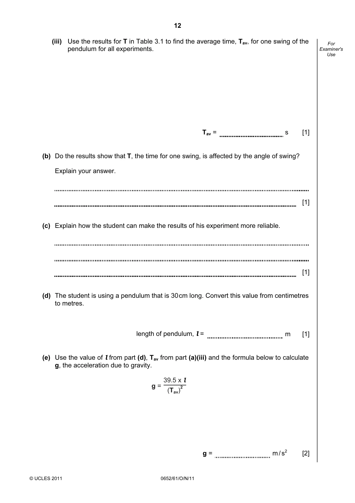 Cambridge IGCSE Physical Science 0652 2011 Oct/Nov Paper 6 · Variant 1 question paper, page 12 of 24