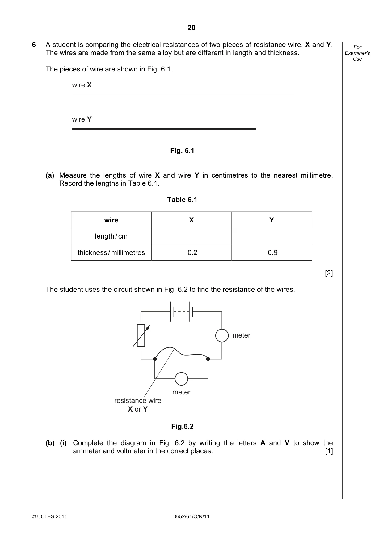 Cambridge IGCSE Physical Science 0652 2011 Oct/Nov Paper 6 · Variant 1 question paper, page 20 of 24