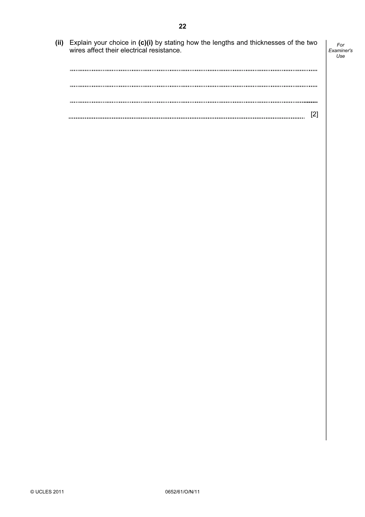 Cambridge IGCSE Physical Science 0652 2011 Oct/Nov Paper 6 · Variant 1 question paper, page 22 of 24