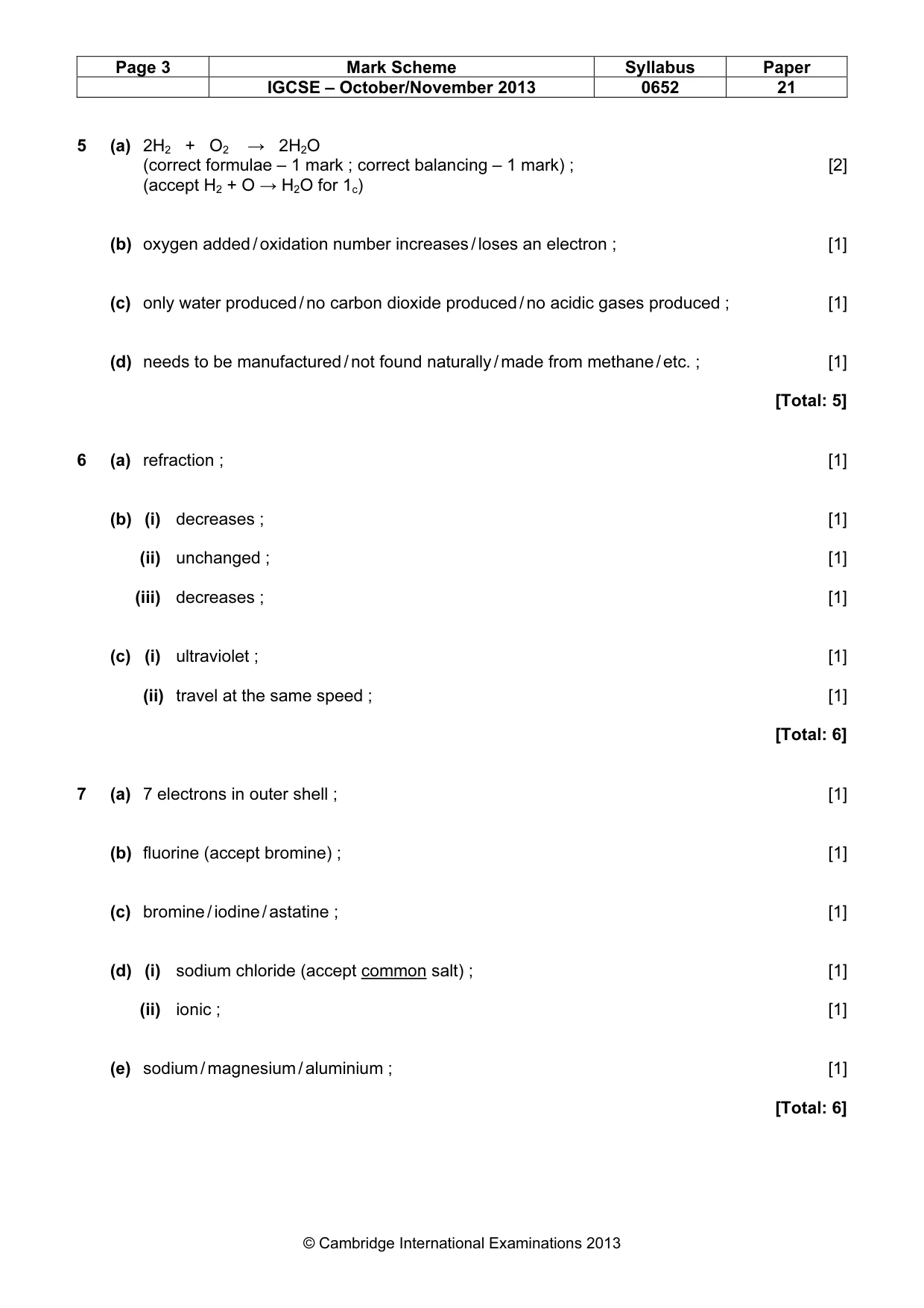 Mark scheme, page 3 of 6