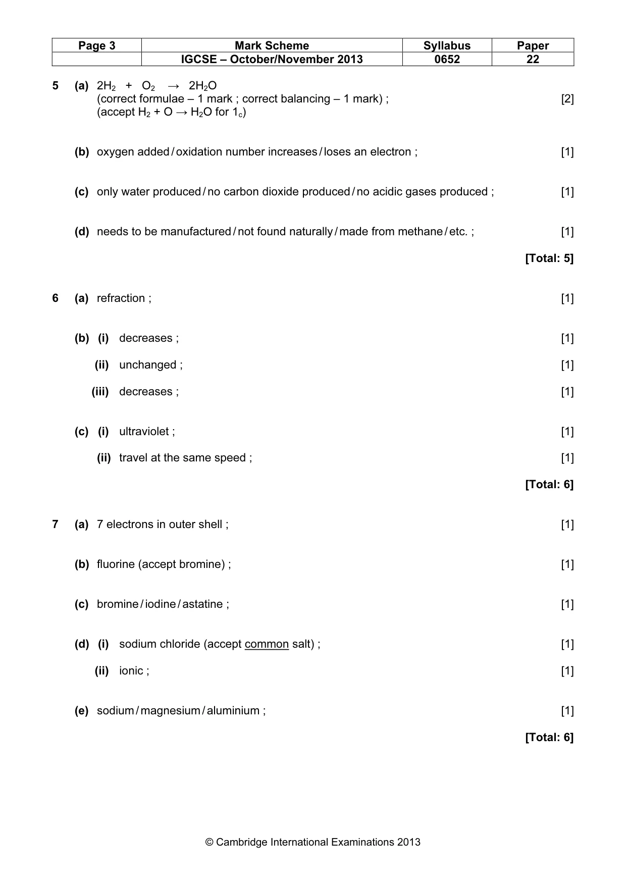 Mark scheme, page 3 of 6