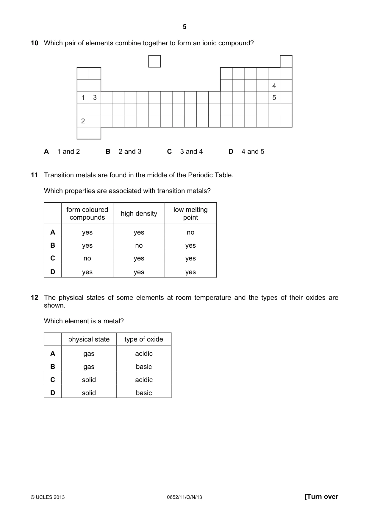 Cambridge IGCSE Physical Science 0652 2013 Oct/Nov Paper 1 · Variant 1 question paper, page 5 of 20