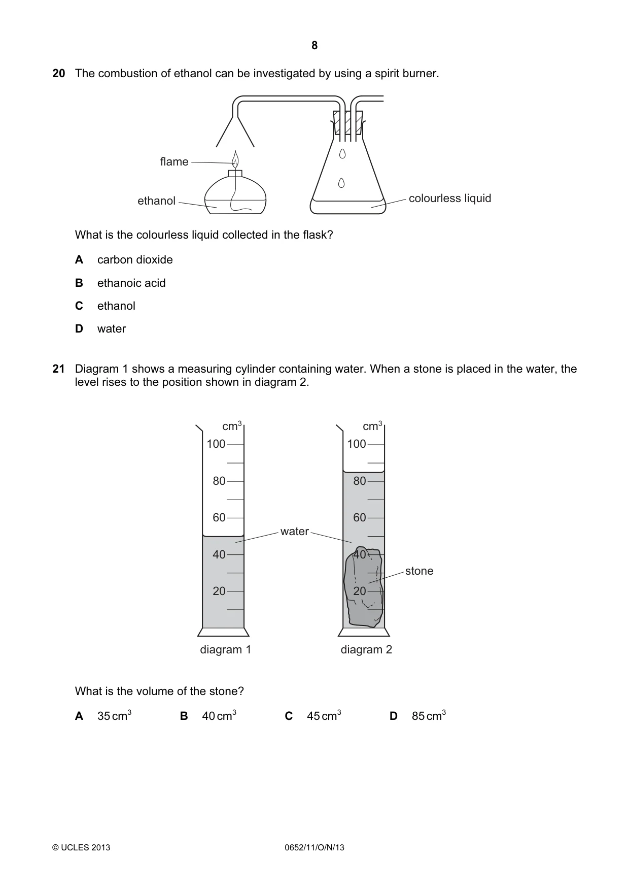 Cambridge IGCSE Physical Science 0652 2013 Oct/Nov Paper 1 · Variant 1 question paper, page 8 of 20