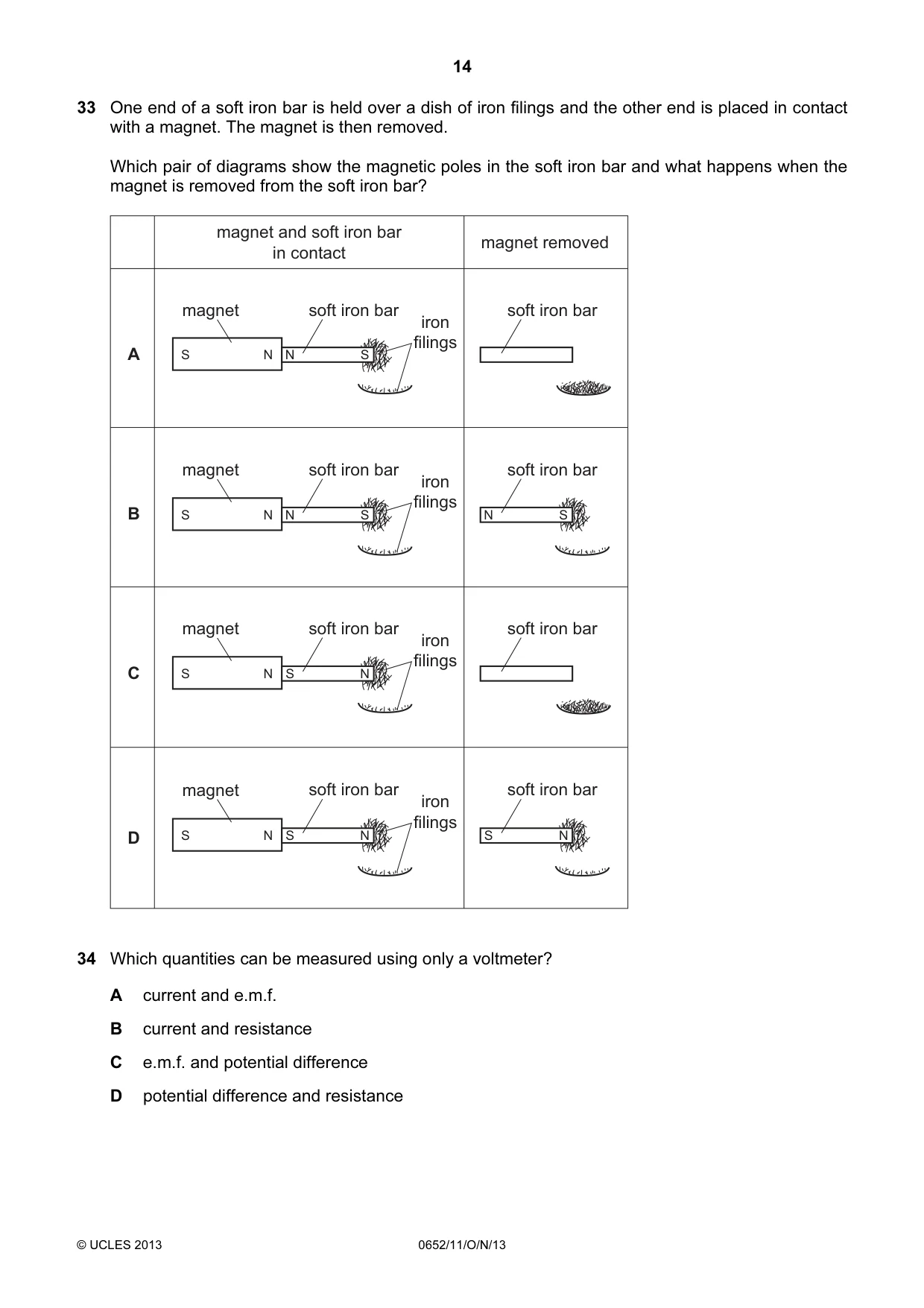 Cambridge IGCSE Physical Science 0652 2013 Oct/Nov Paper 1 · Variant 1 question paper, page 14 of 20