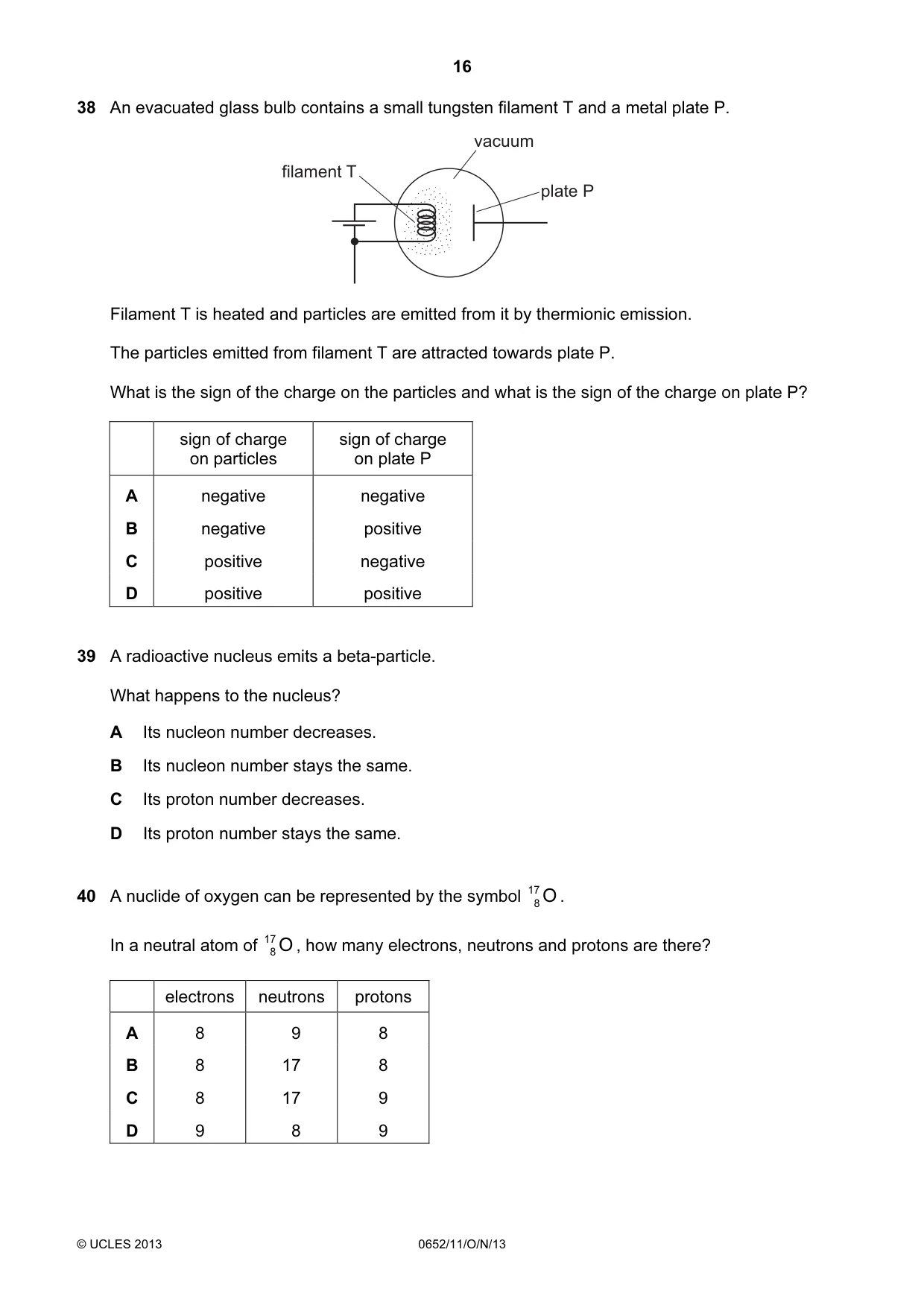 Cambridge IGCSE Physical Science 0652 2013 Oct/Nov Paper 1 · Variant 1 question paper, page 16 of 20