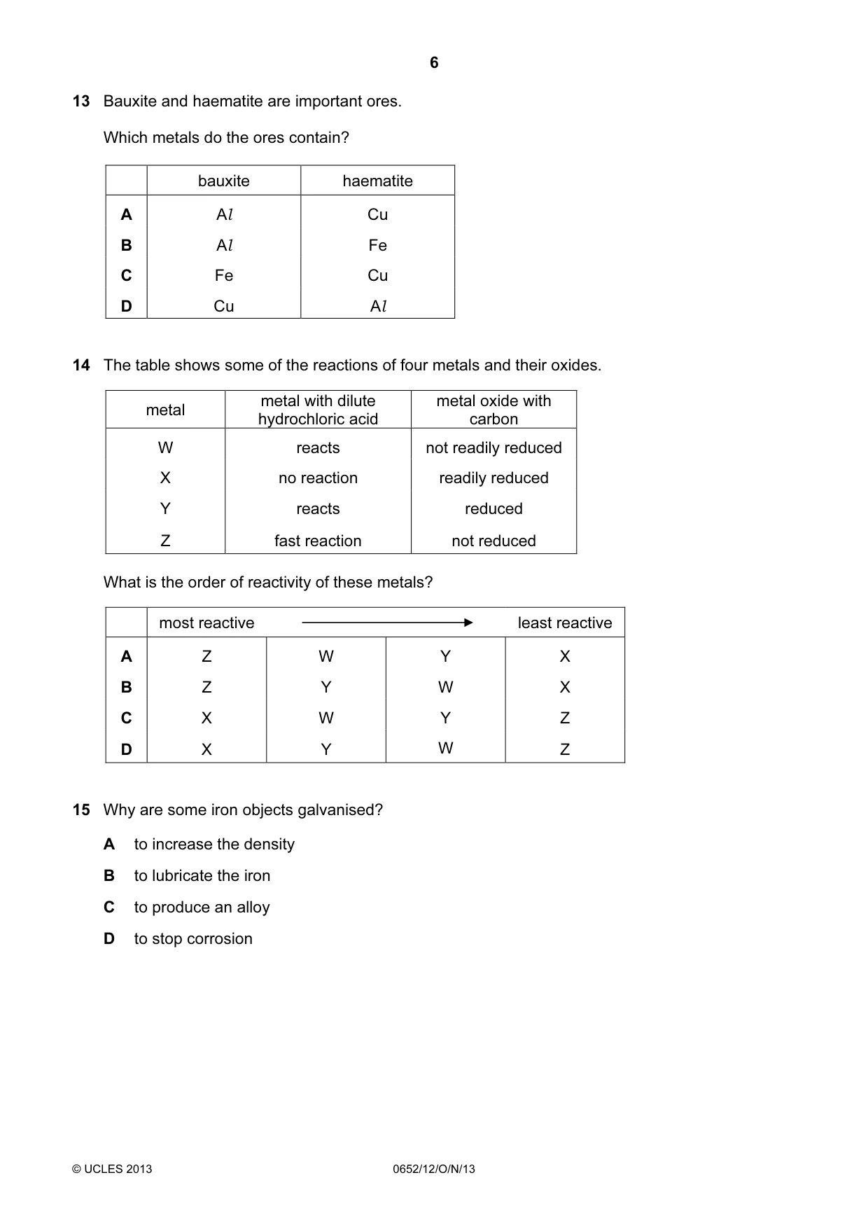 Cambridge IGCSE Physical Science 0652 2013 Oct/Nov Paper 1 · Variant 2 question paper, page 6 of 20