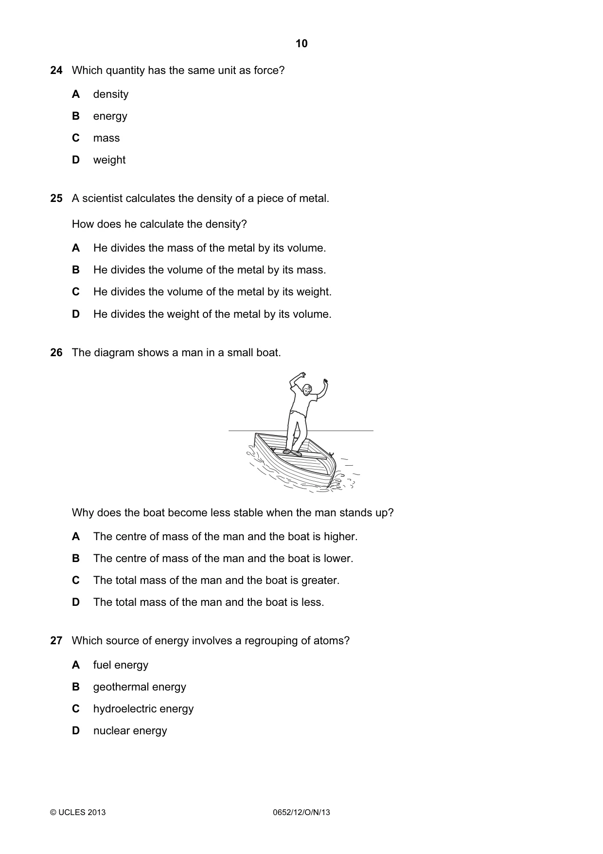 Cambridge IGCSE Physical Science 0652 2013 Oct/Nov Paper 1 · Variant 2 question paper, page 10 of 20
