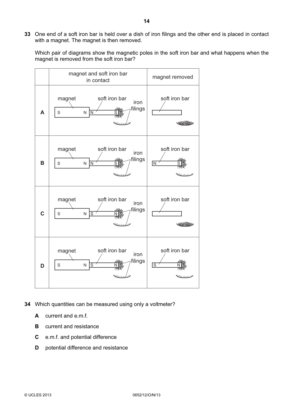Cambridge IGCSE Physical Science 0652 2013 Oct/Nov Paper 1 · Variant 2 question paper, page 14 of 20