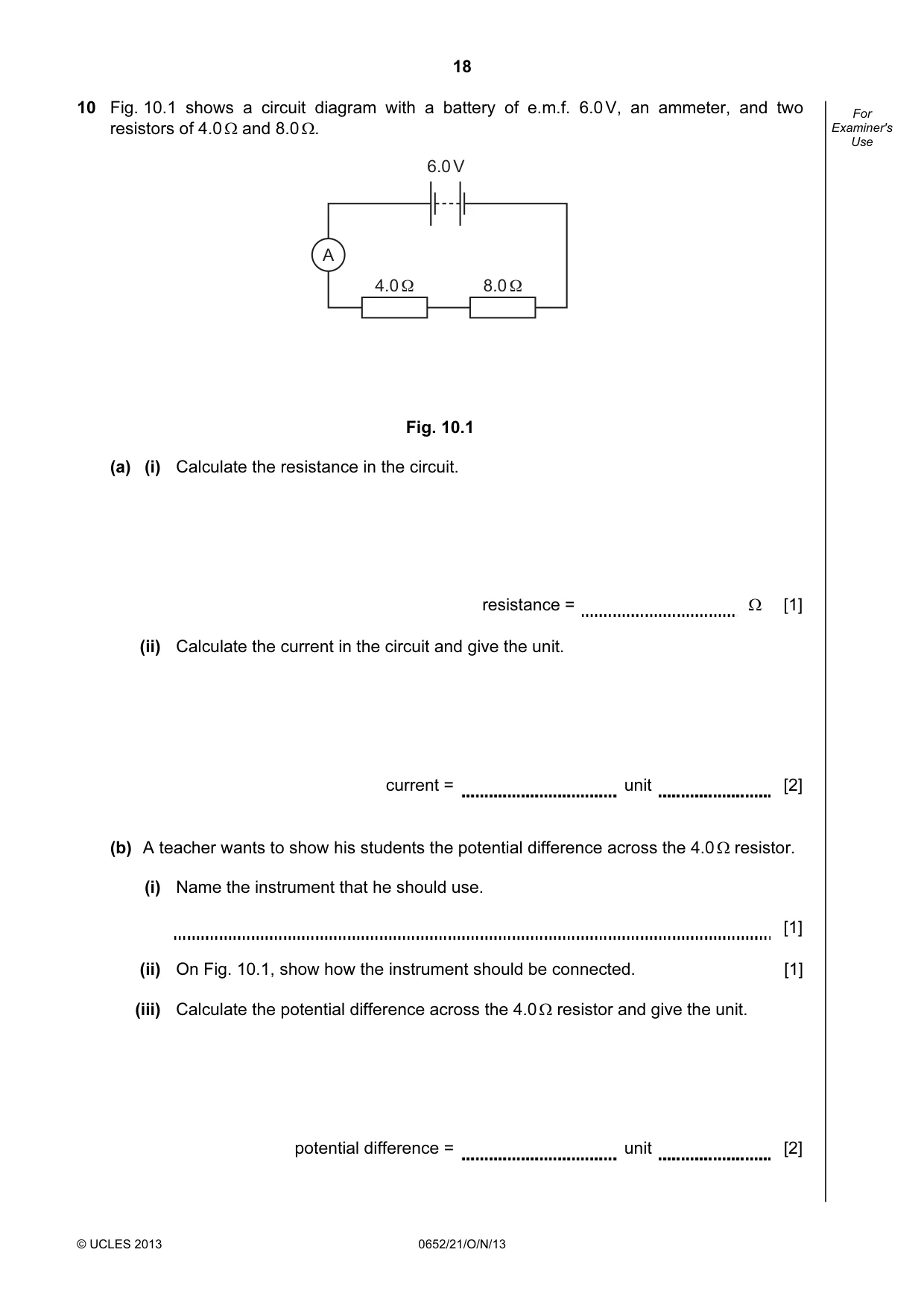 Cambridge IGCSE Physical Science 0652 2013 Oct/Nov Paper 2 · Variant 1 question paper, page 18 of 24