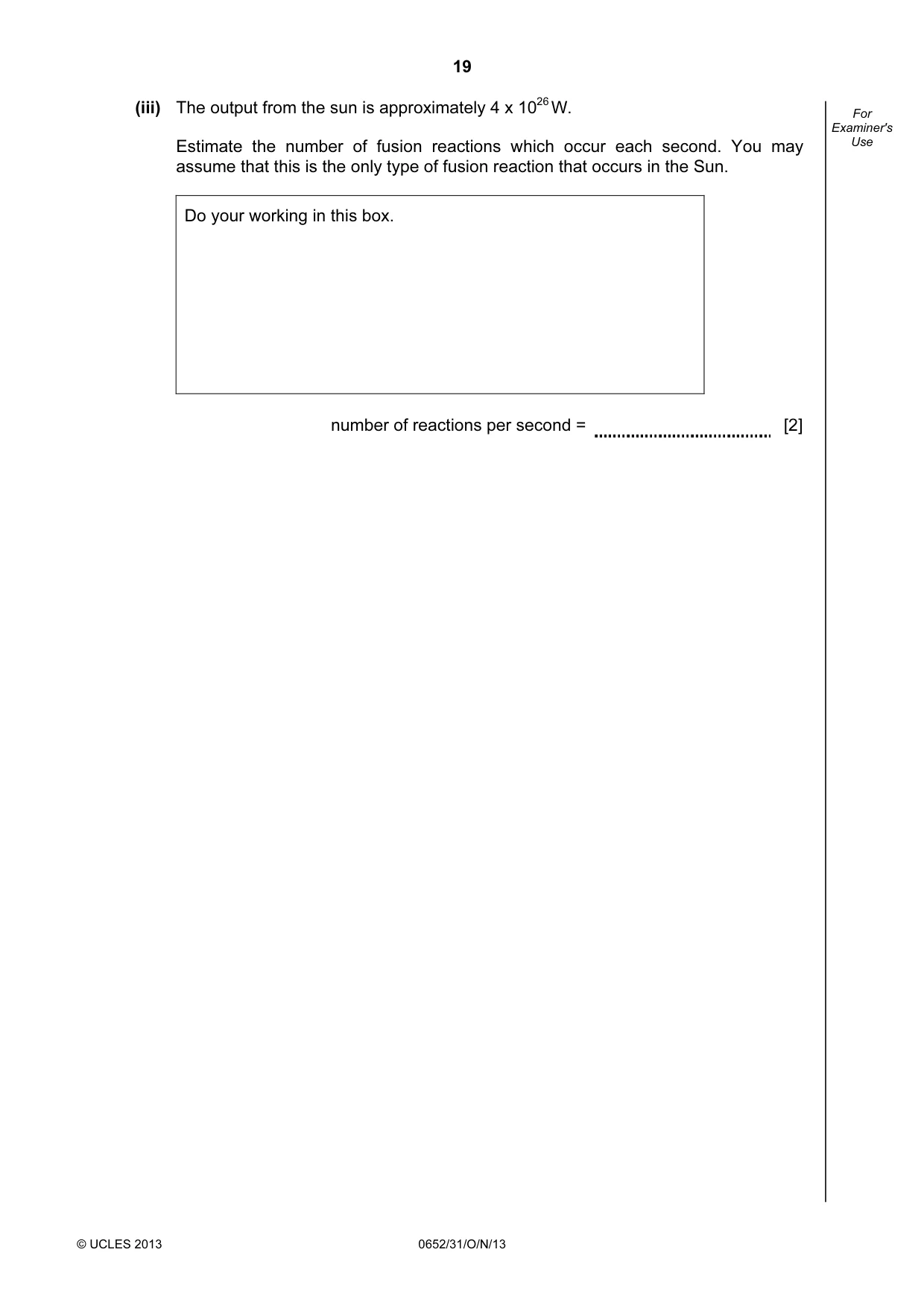 Cambridge IGCSE Physical Science 0652 2013 Oct/Nov Paper 3 · Variant 1 question paper, page 19 of 20