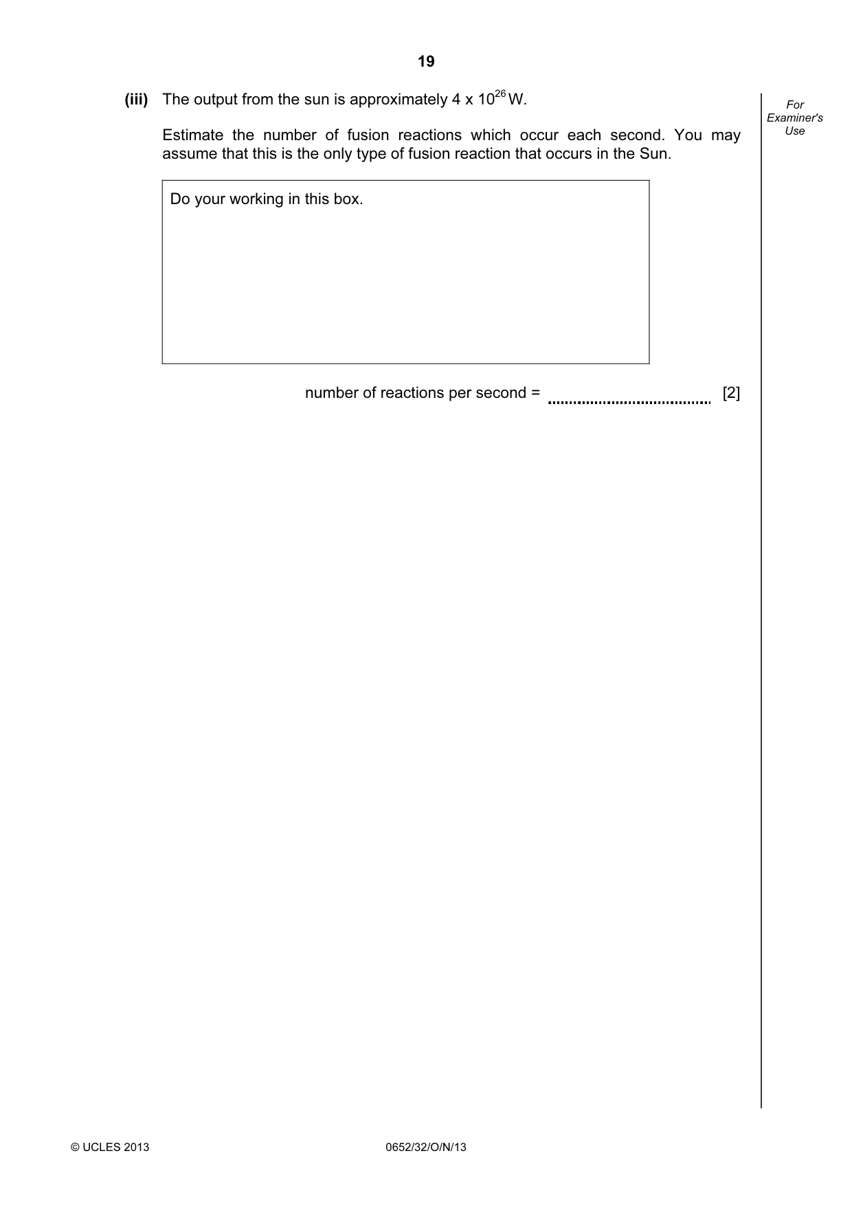 Cambridge IGCSE Physical Science 0652 2013 Oct/Nov Paper 3 · Variant 2 question paper, page 19 of 20