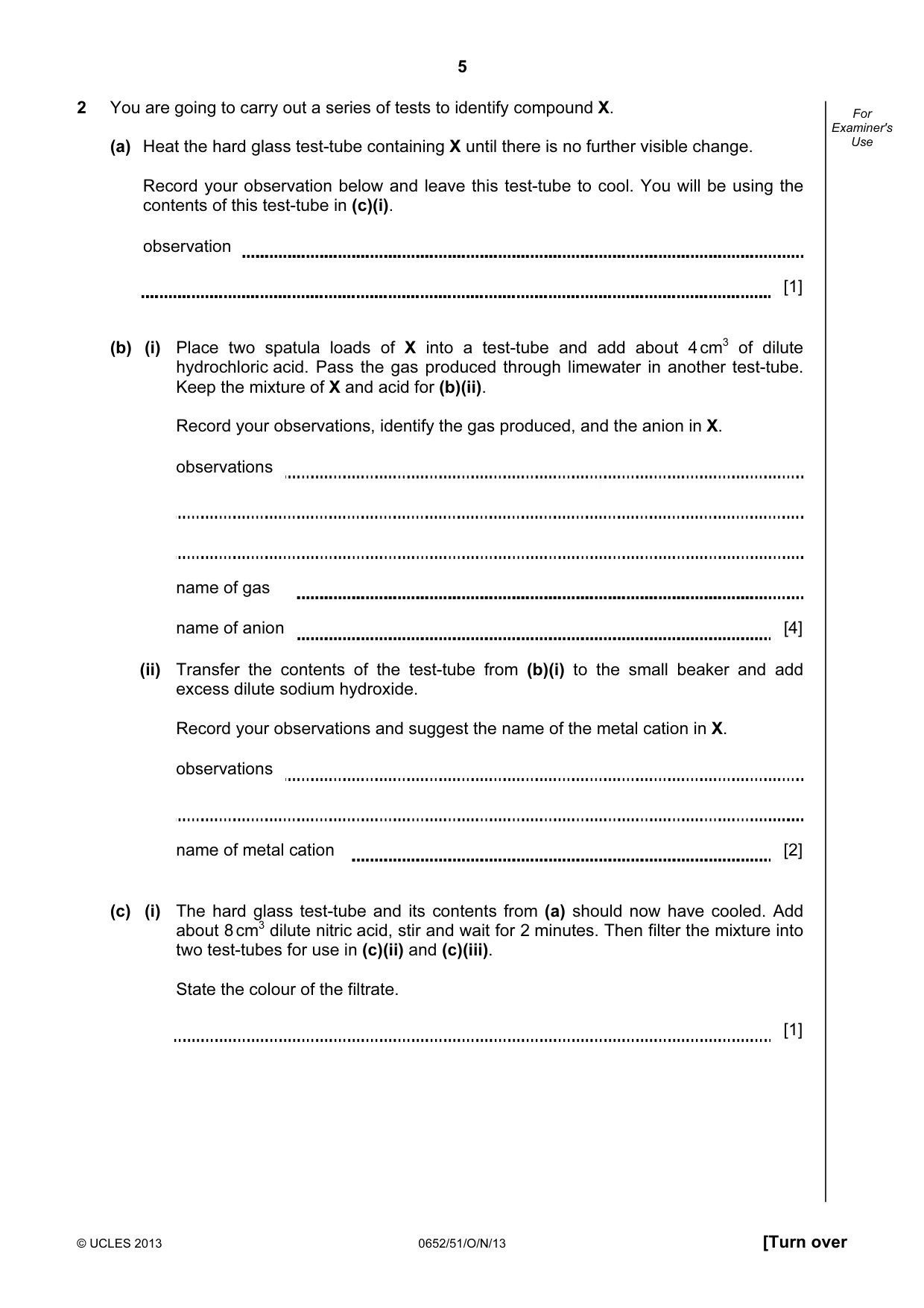 Cambridge IGCSE Physical Science 0652 2013 Oct/Nov Paper 5 · Variant 1 question paper, page 5 of 8