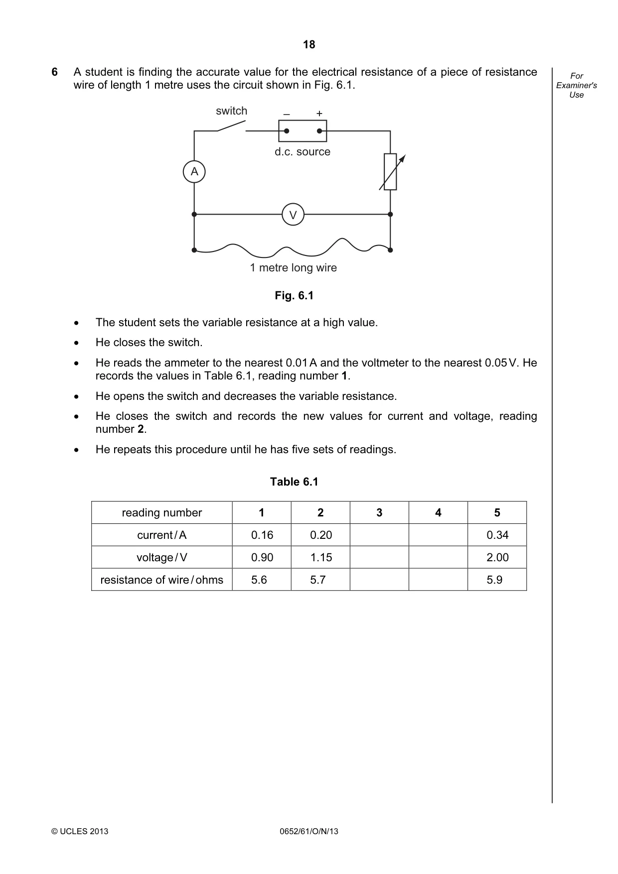 Cambridge IGCSE Physical Science 0652 2013 Oct/Nov Paper 6 · Variant 1 question paper, page 18 of 20