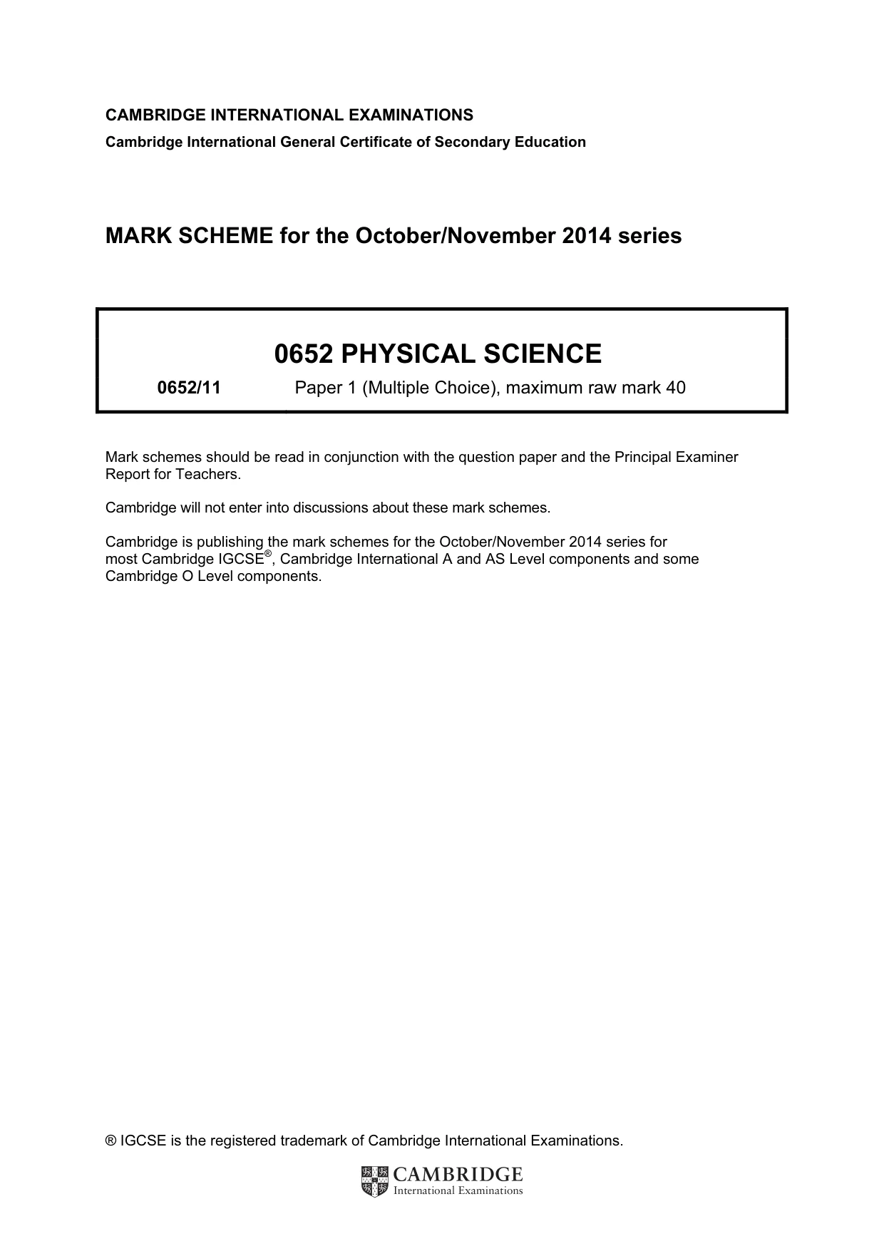 Mark scheme, page 1 of 2