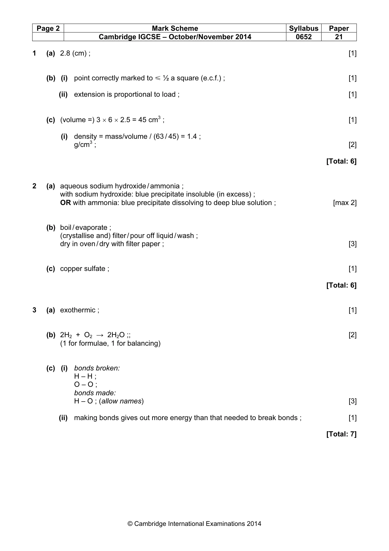 Mark scheme, page 2 of 5