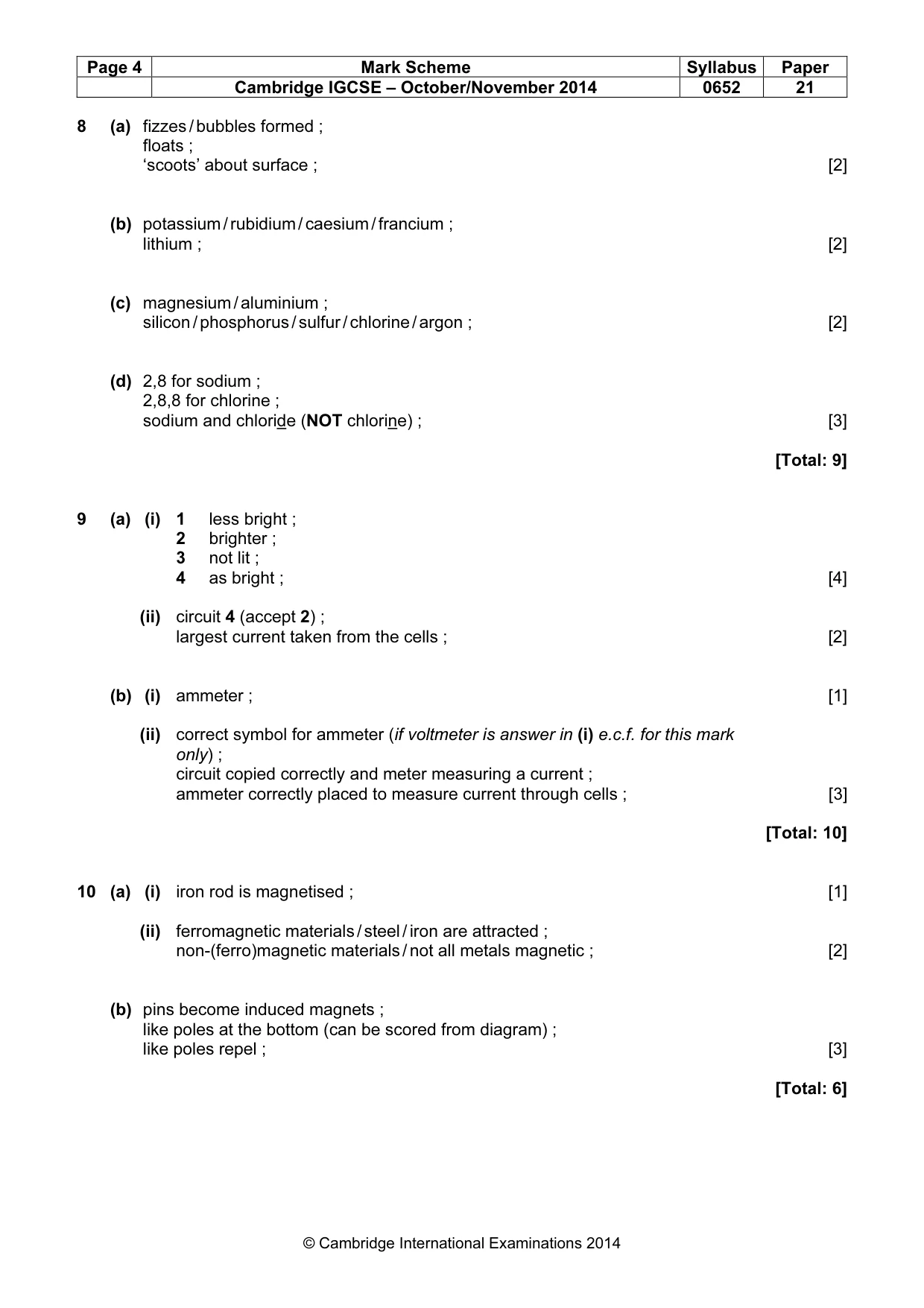 Mark scheme, page 4 of 5