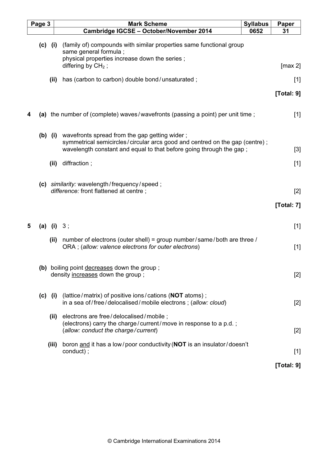 Mark scheme, page 3 of 5