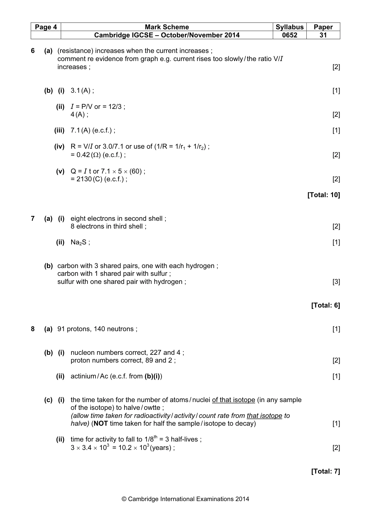 Mark scheme, page 4 of 5