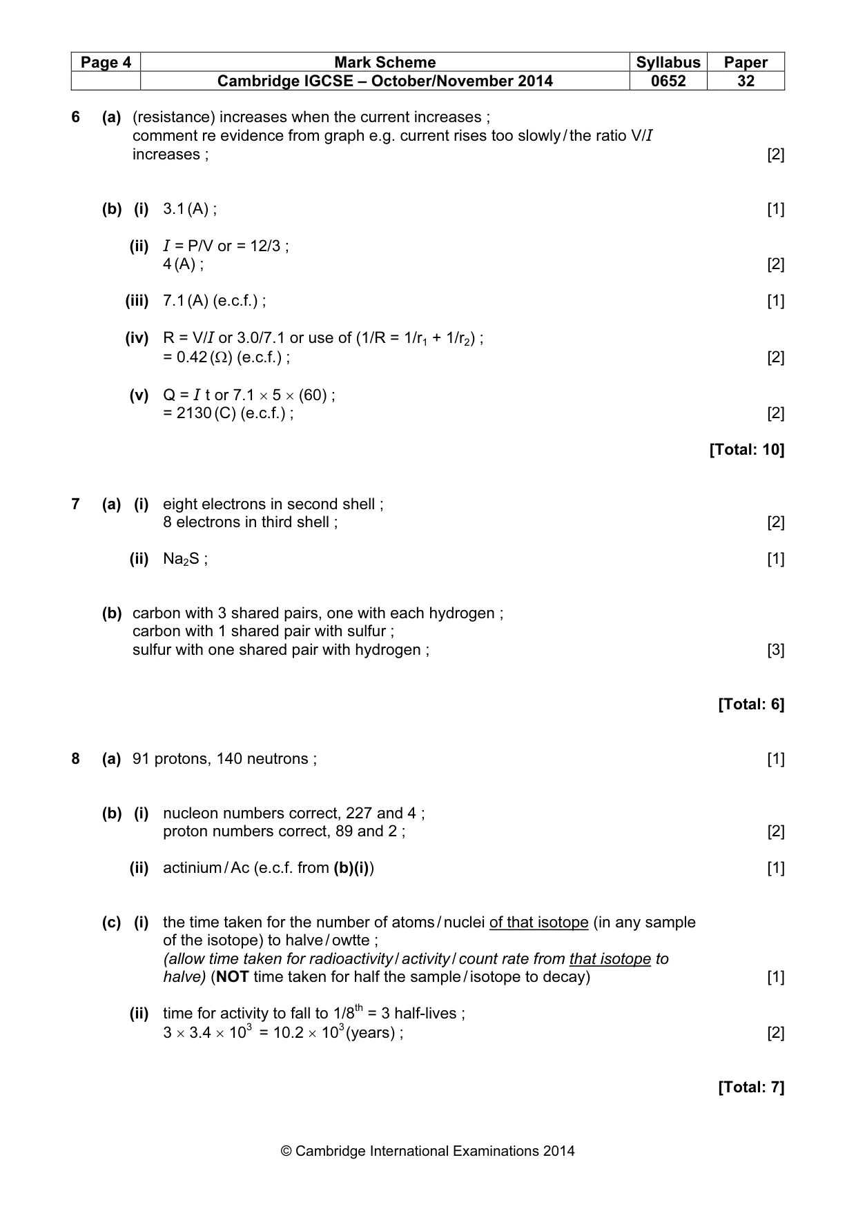 Mark scheme, page 4 of 5