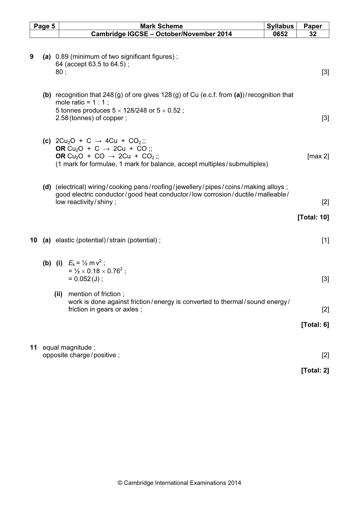 Mark scheme, page 5 of 5