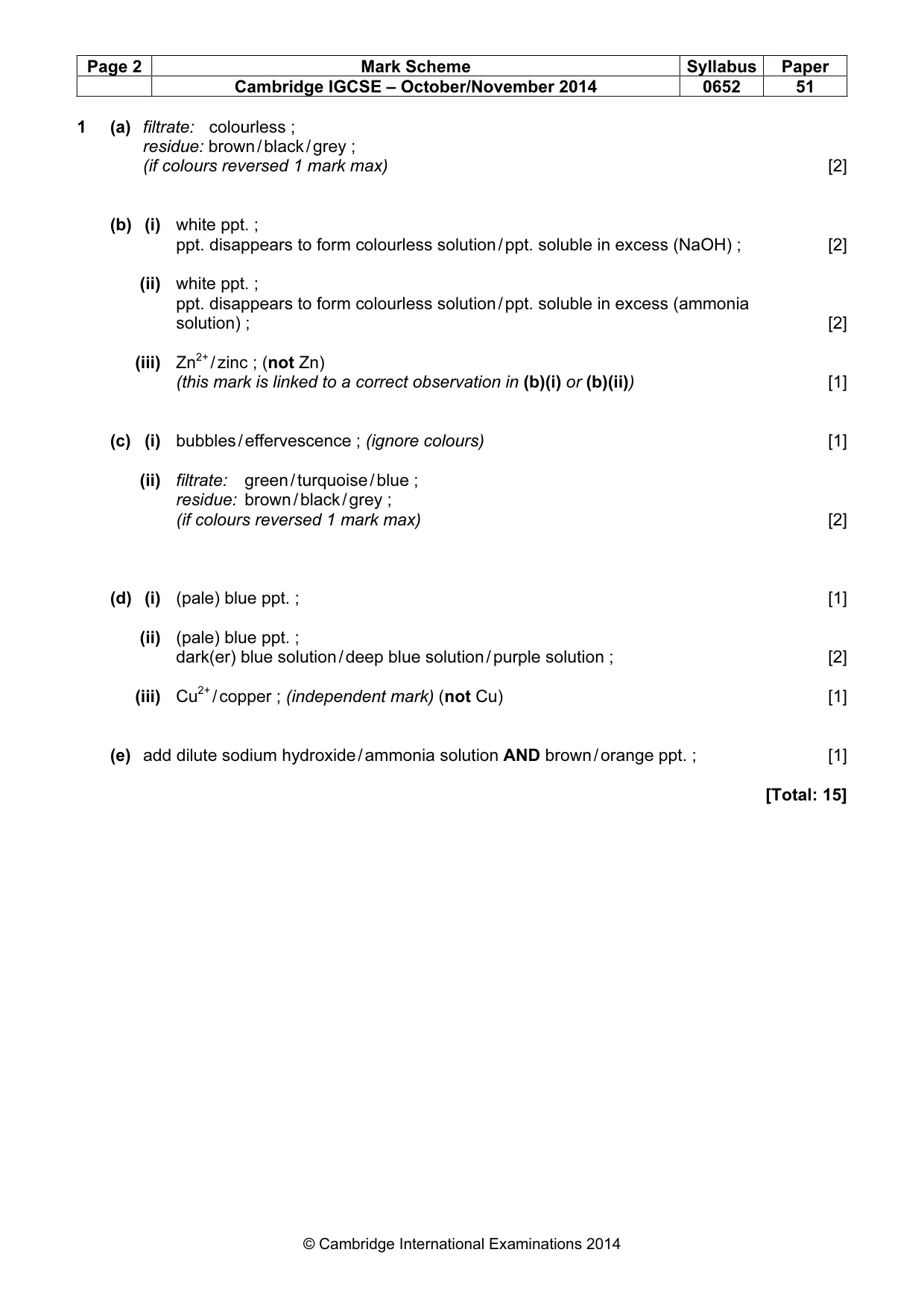 Mark scheme, page 2 of 3