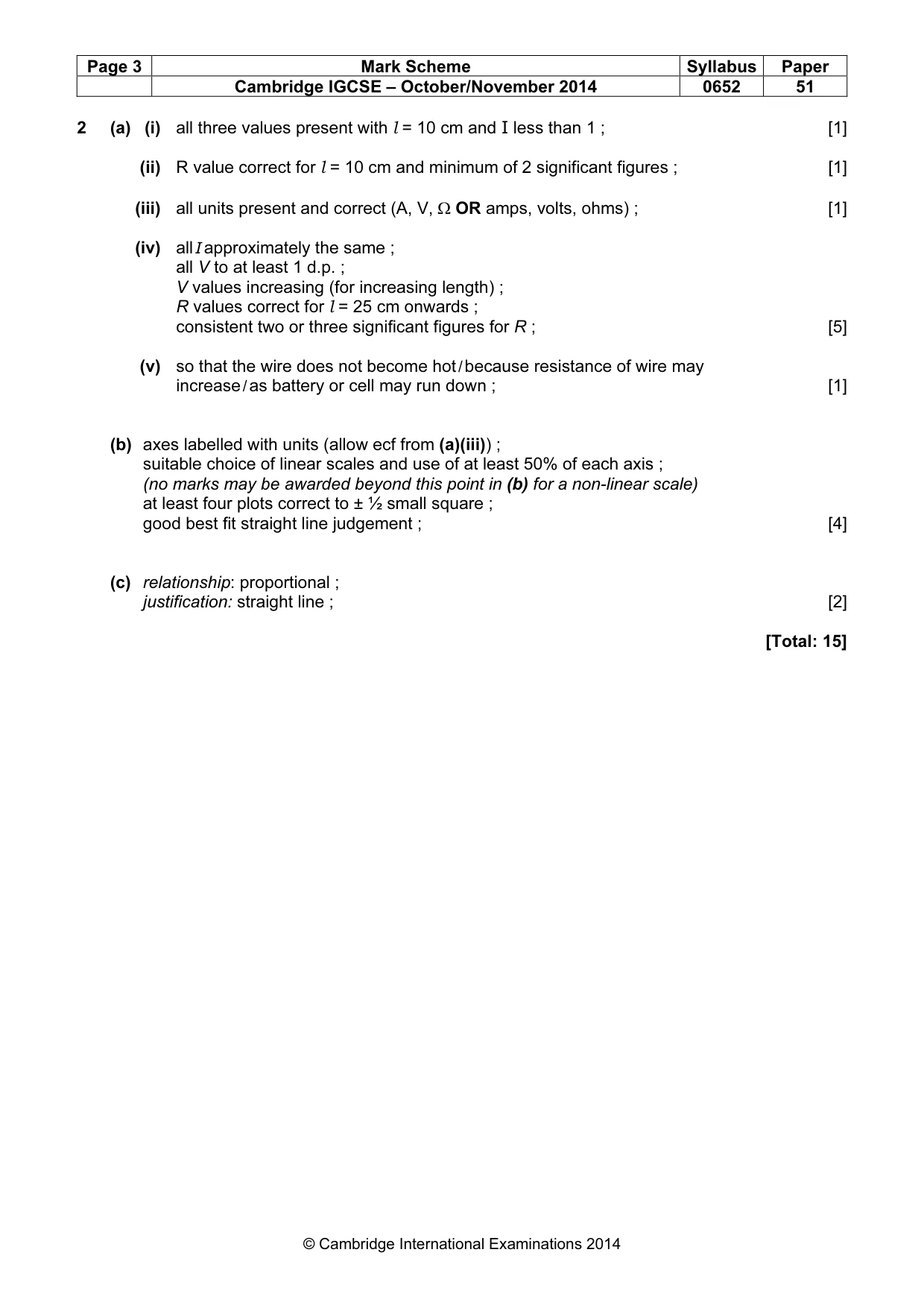 Mark scheme, page 3 of 3