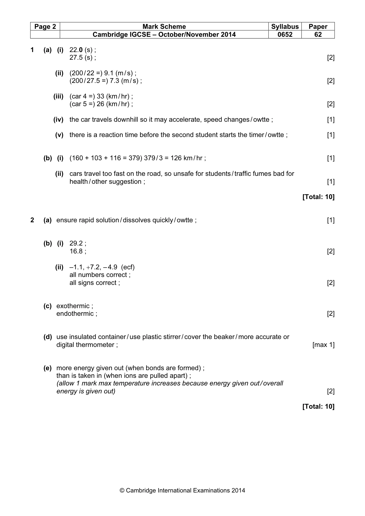 Mark scheme, page 2 of 4