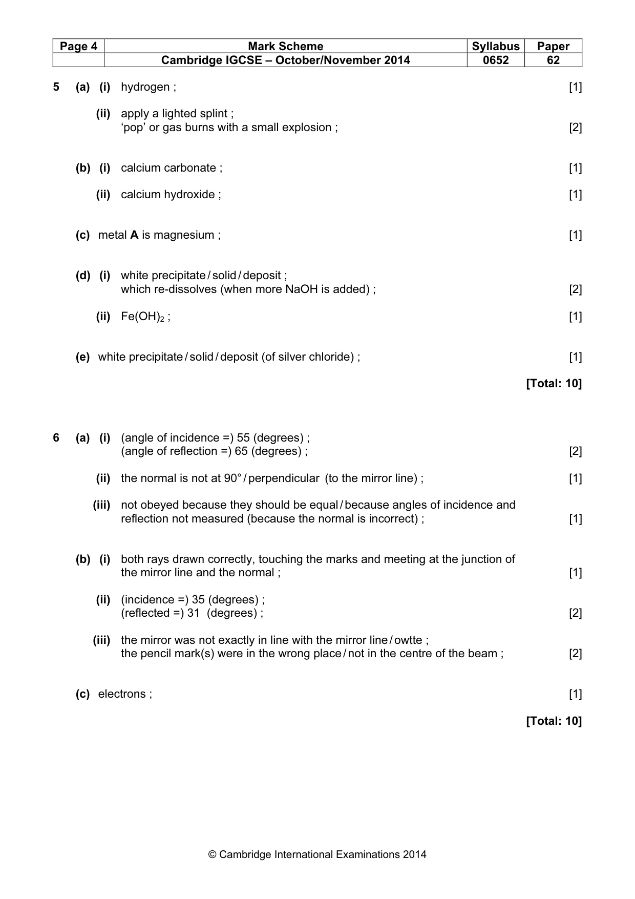 Mark scheme, page 4 of 4