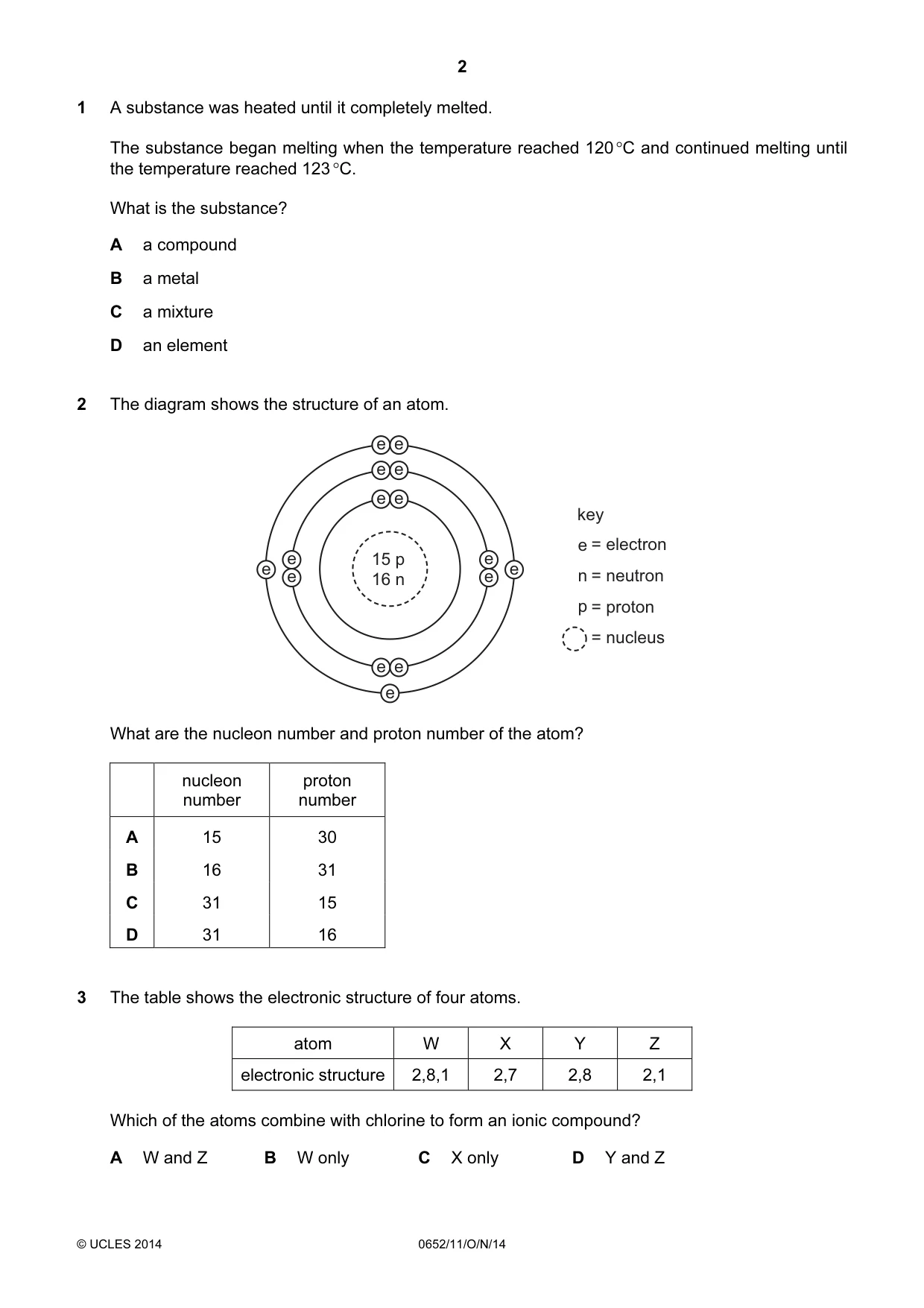 Cambridge IGCSE Physical Science 0652 2014 Oct/Nov Paper 1 · Variant 1 question paper, page 2 of 16