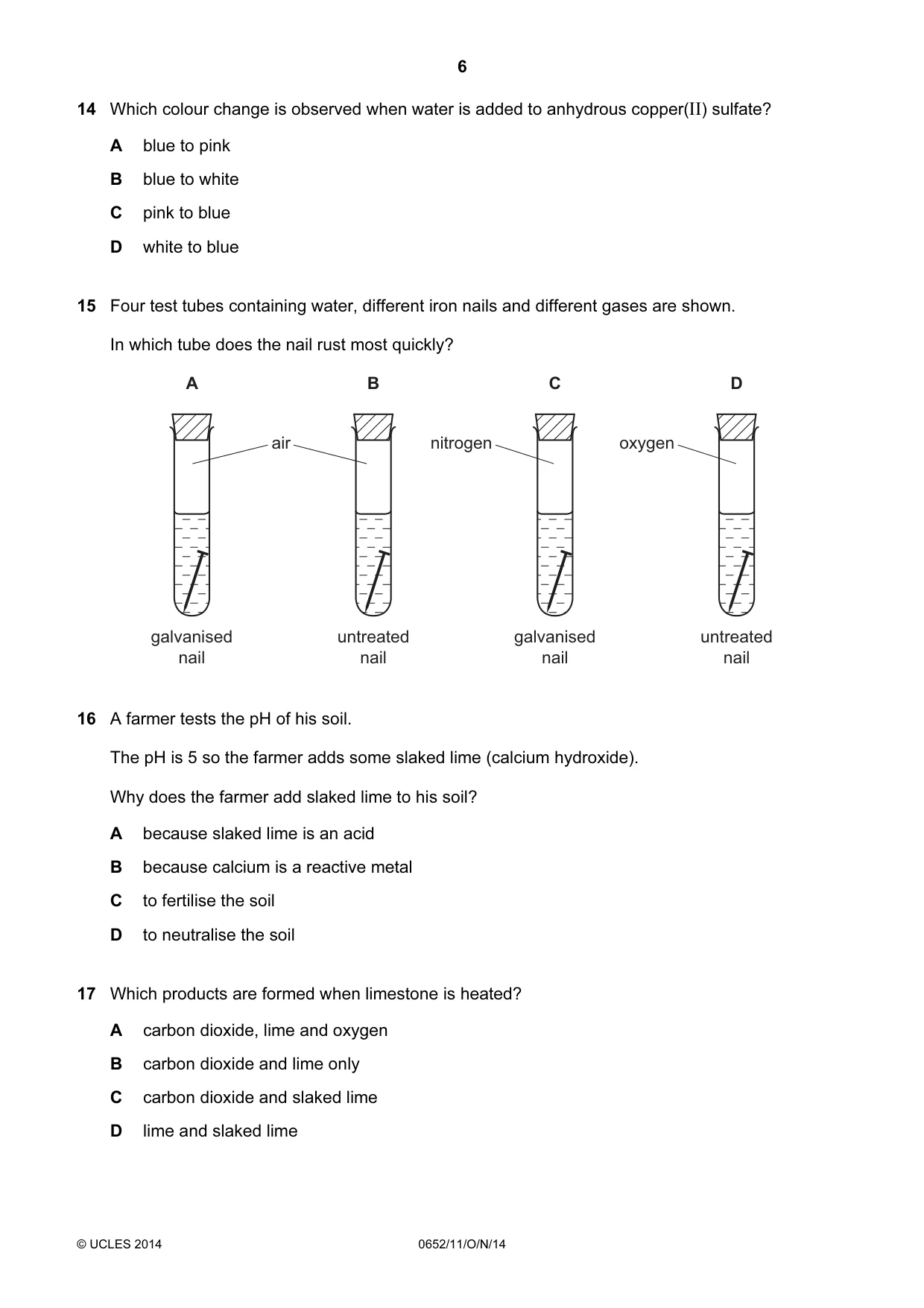 Cambridge IGCSE Physical Science 0652 2014 Oct/Nov Paper 1 · Variant 1 question paper, page 6 of 16
