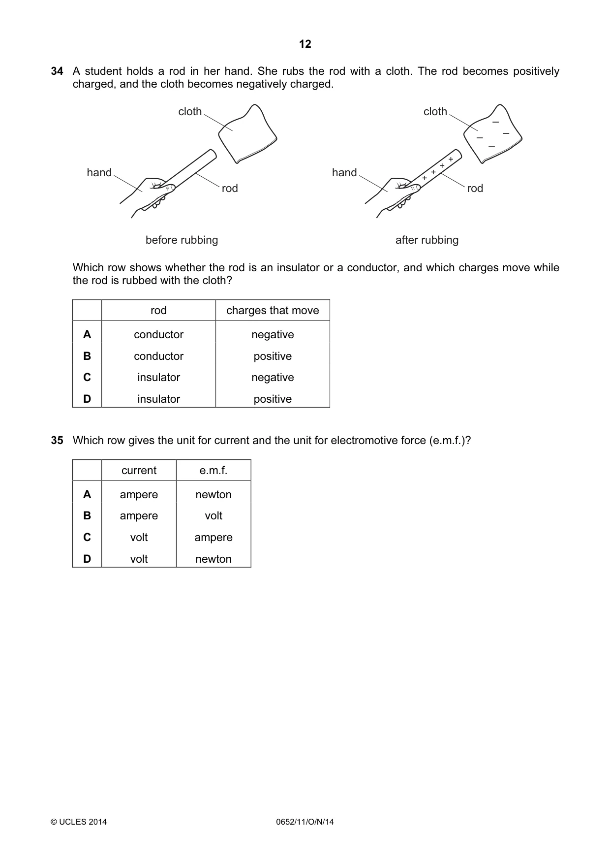 Cambridge IGCSE Physical Science 0652 2014 Oct/Nov Paper 1 · Variant 1 question paper, page 12 of 16