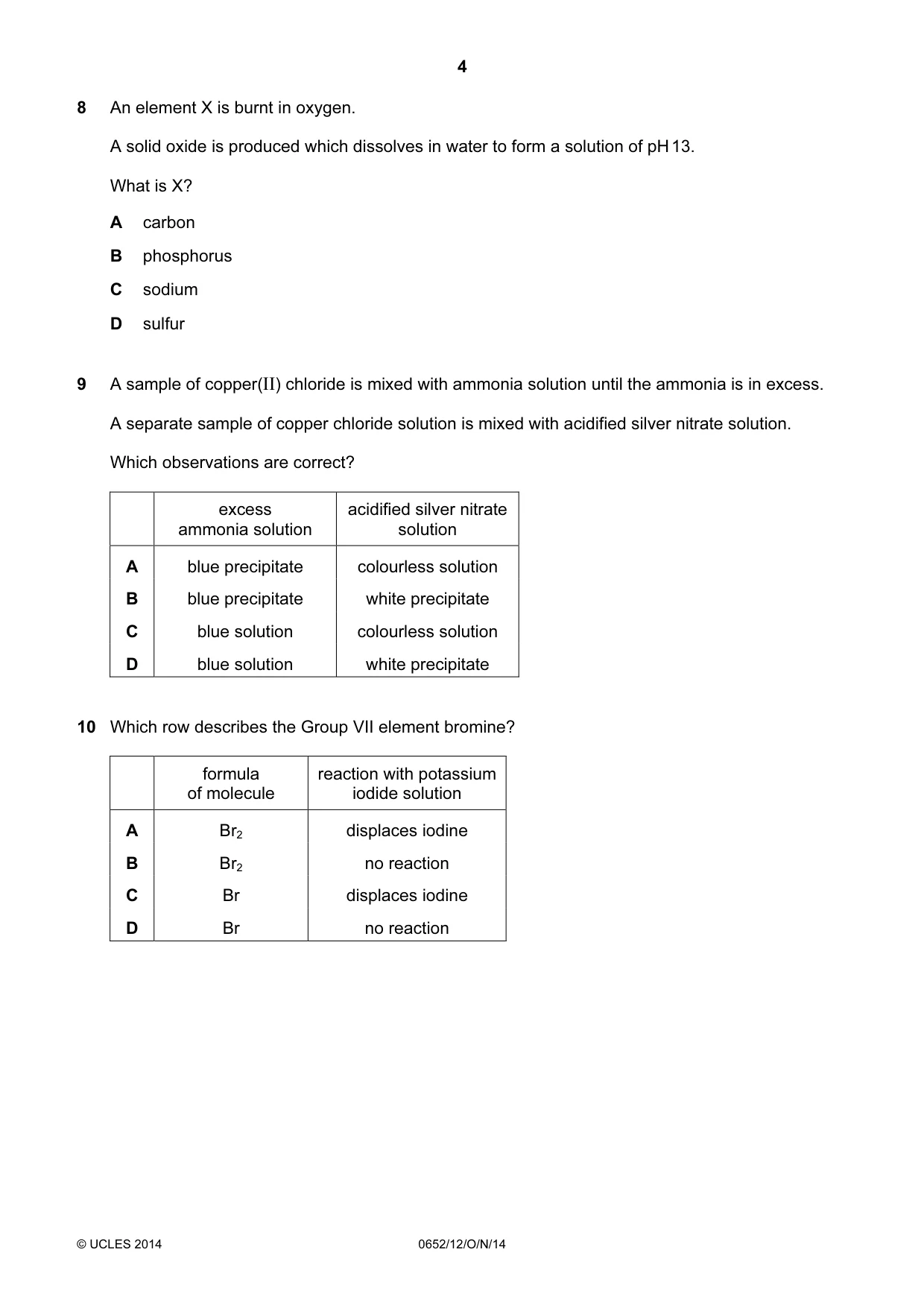Cambridge IGCSE Physical Science 0652 2014 Oct/Nov Paper 1 · Variant 2 question paper, page 4 of 16