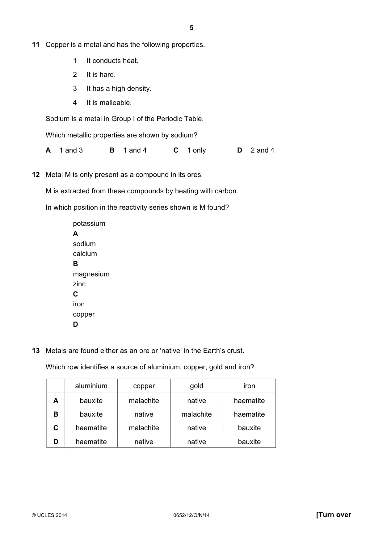 Cambridge IGCSE Physical Science 0652 2014 Oct/Nov Paper 1 · Variant 2 question paper, page 5 of 16
