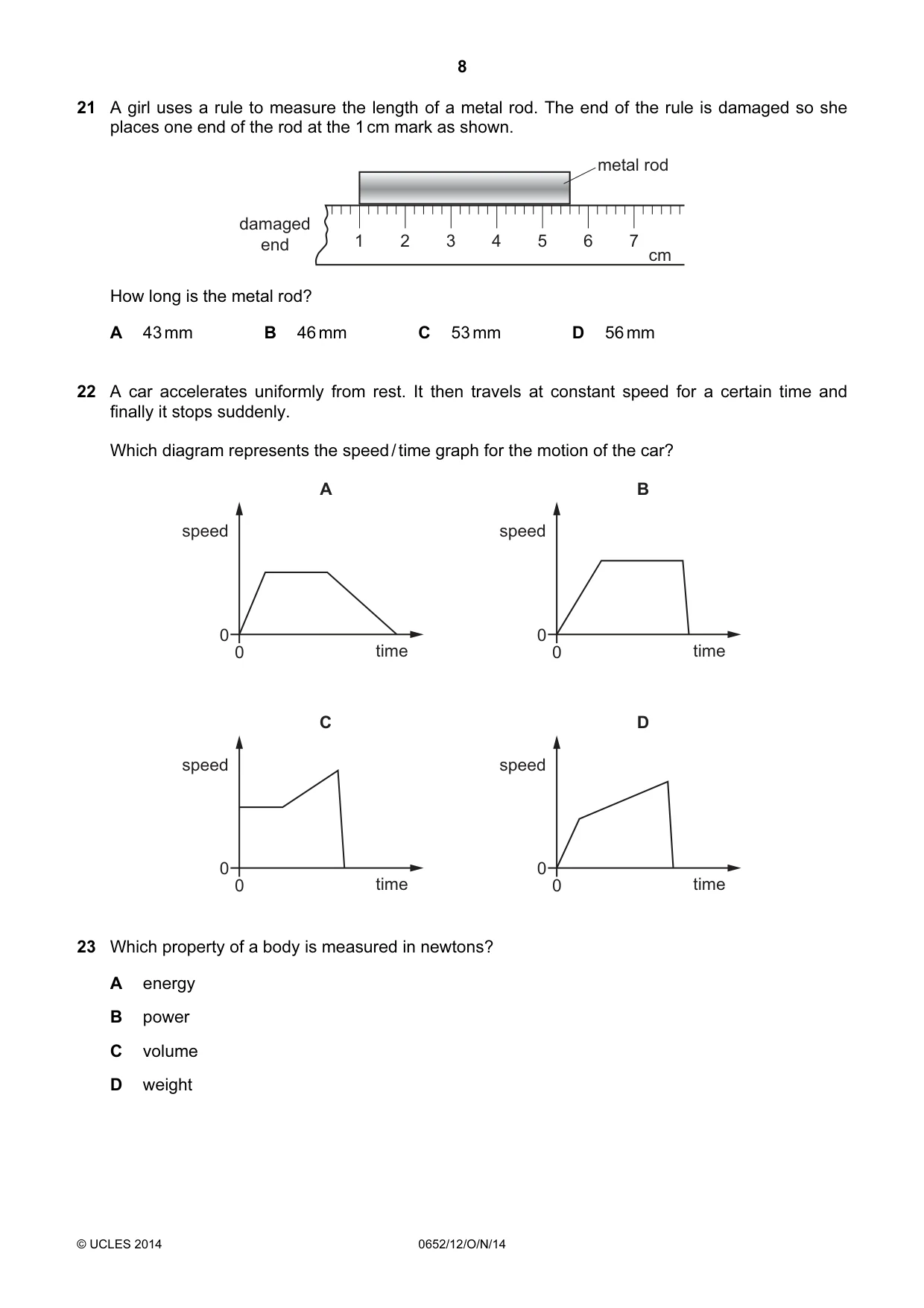 Cambridge IGCSE Physical Science 0652 2014 Oct/Nov Paper 1 · Variant 2 question paper, page 8 of 16