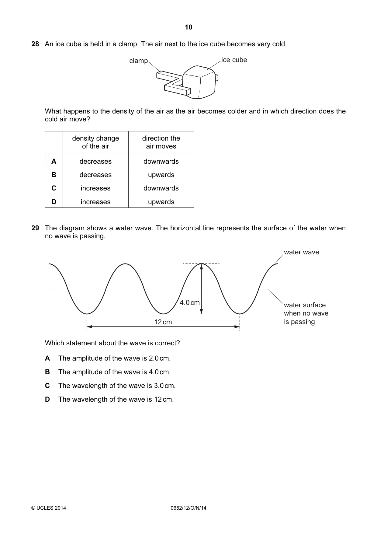 Cambridge IGCSE Physical Science 0652 2014 Oct/Nov Paper 1 · Variant 2 question paper, page 10 of 16