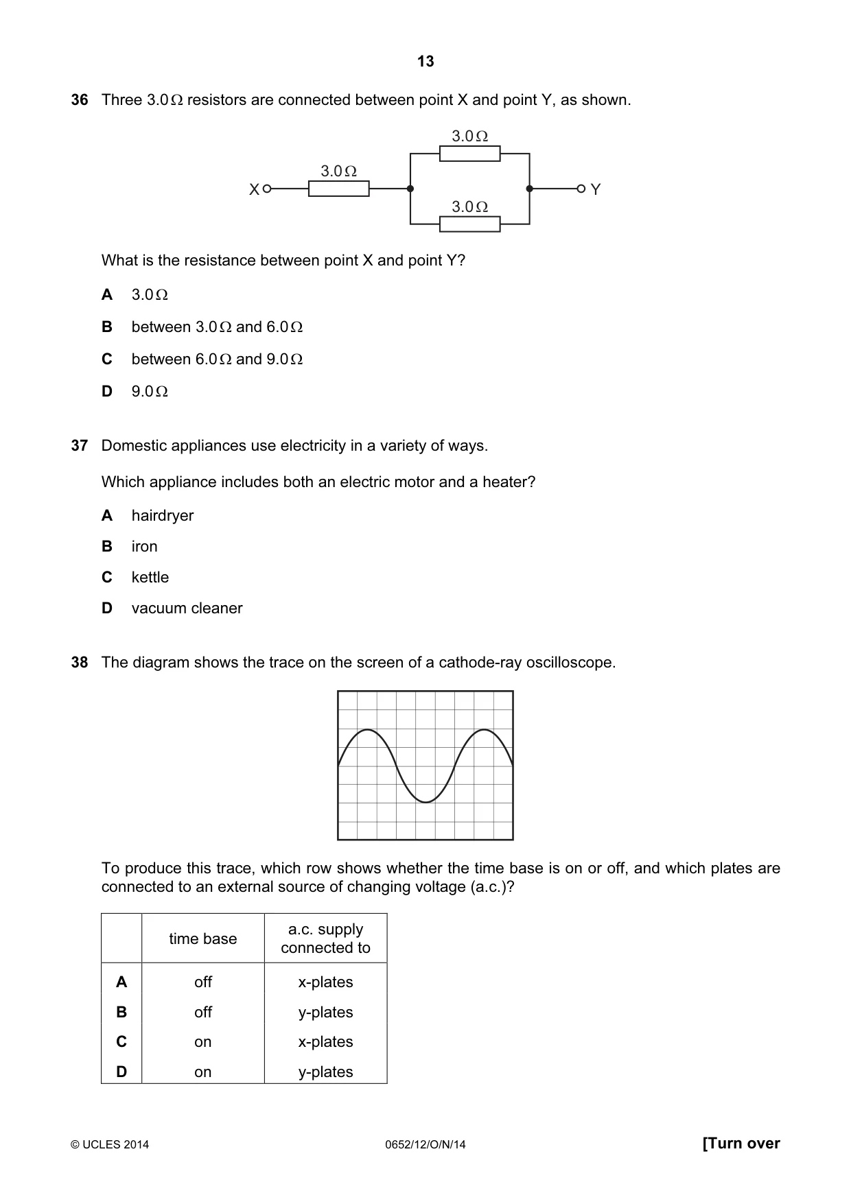 Cambridge IGCSE Physical Science 0652 2014 Oct/Nov Paper 1 · Variant 2 question paper, page 13 of 16