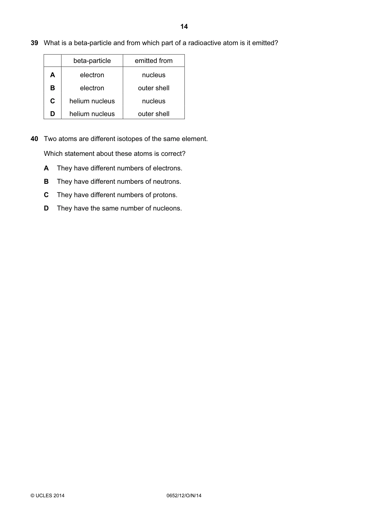 Cambridge IGCSE Physical Science 0652 2014 Oct/Nov Paper 1 · Variant 2 question paper, page 14 of 16