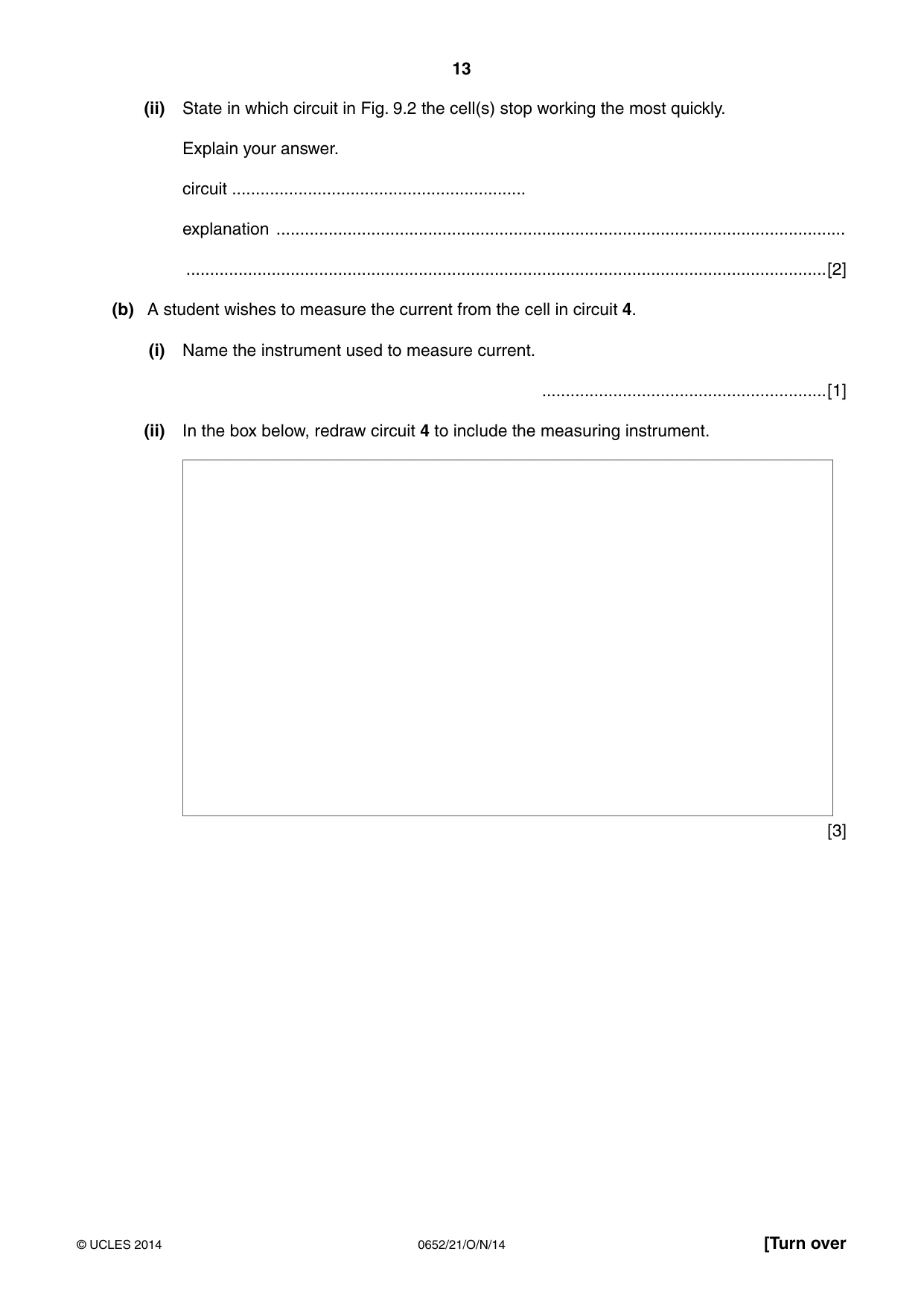 Cambridge IGCSE Physical Science 0652 2014 Oct/Nov Paper 2 · Variant 1 question paper, page 13 of 20
