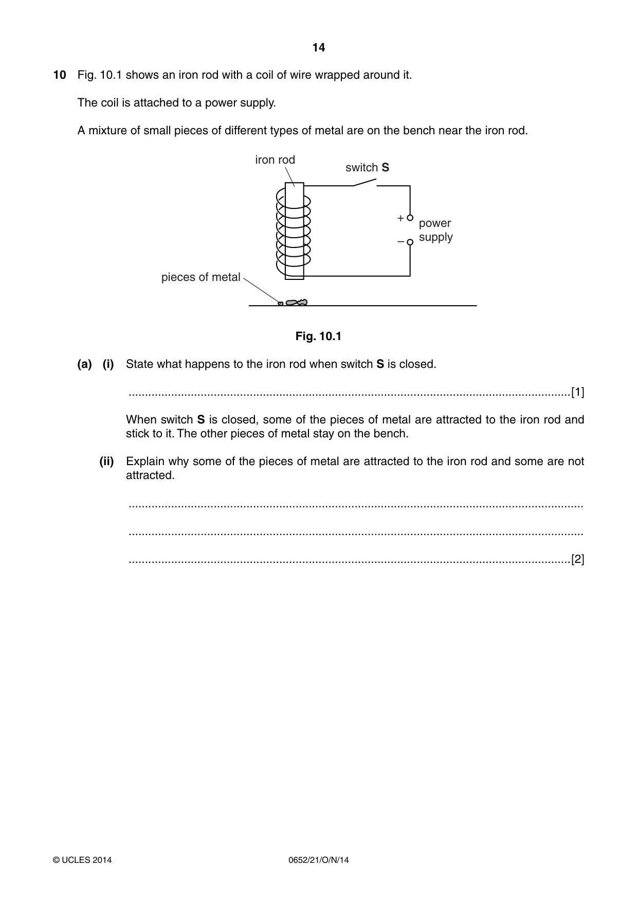 Cambridge IGCSE Physical Science 0652 2014 Oct/Nov Paper 2 · Variant 1 question paper, page 14 of 20