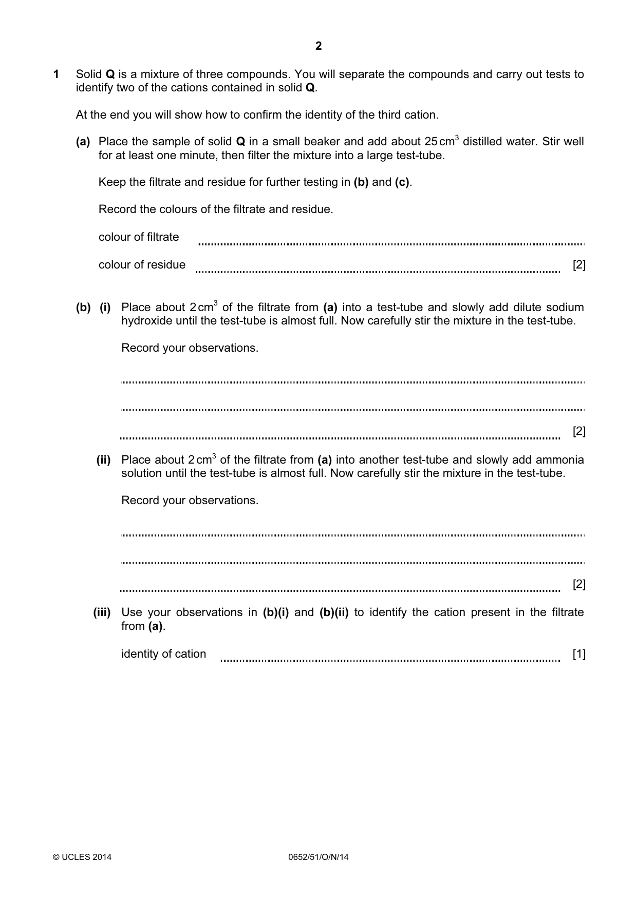 Cambridge IGCSE Physical Science 0652 2014 Oct/Nov Paper 5 · Variant 1 question paper, page 2 of 8