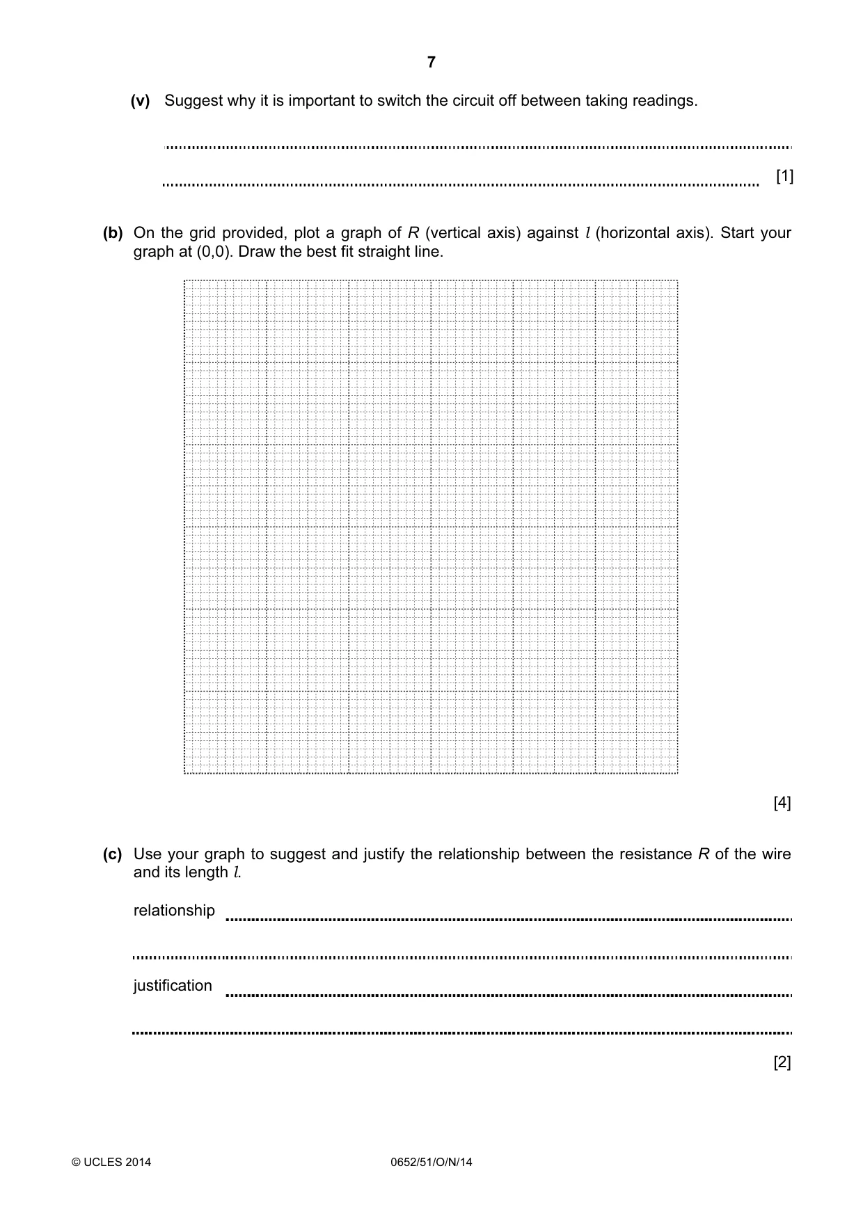 Cambridge IGCSE Physical Science 0652 2014 Oct/Nov Paper 5 · Variant 1 question paper, page 7 of 8