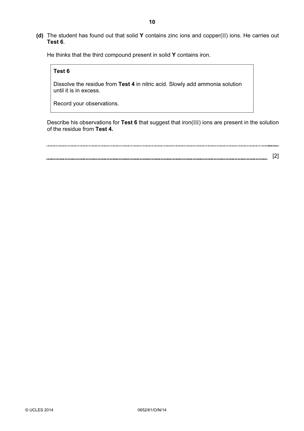 Cambridge IGCSE Physical Science 0652 2014 Oct/Nov Paper 6 · Variant 1 question paper, page 10 of 28