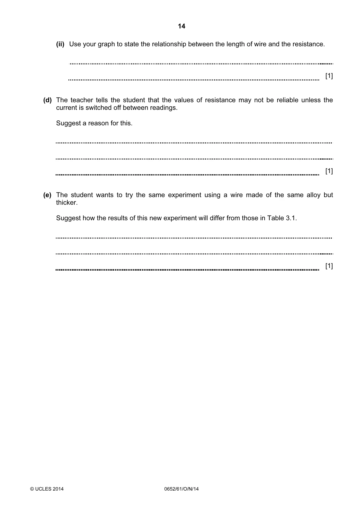 Cambridge IGCSE Physical Science 0652 2014 Oct/Nov Paper 6 · Variant 1 question paper, page 14 of 28