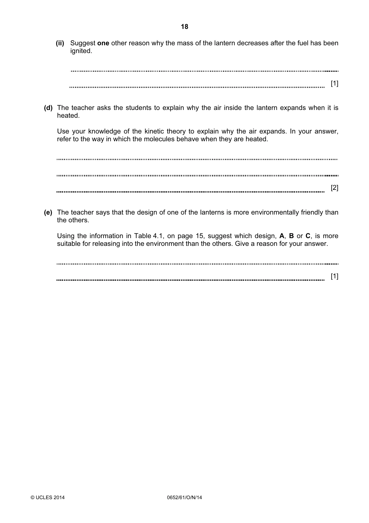 Cambridge IGCSE Physical Science 0652 2014 Oct/Nov Paper 6 · Variant 1 question paper, page 18 of 28