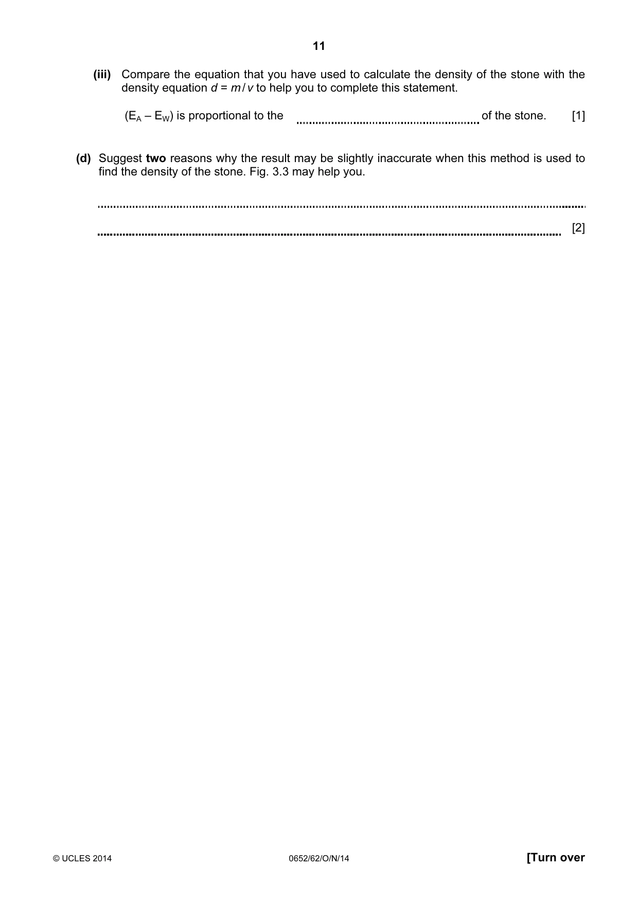 Cambridge IGCSE Physical Science 0652 2014 Oct/Nov Paper 6 · Variant 2 question paper, page 11 of 20