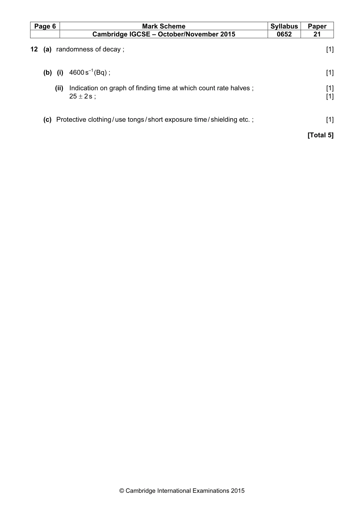 Mark scheme, page 6 of 6