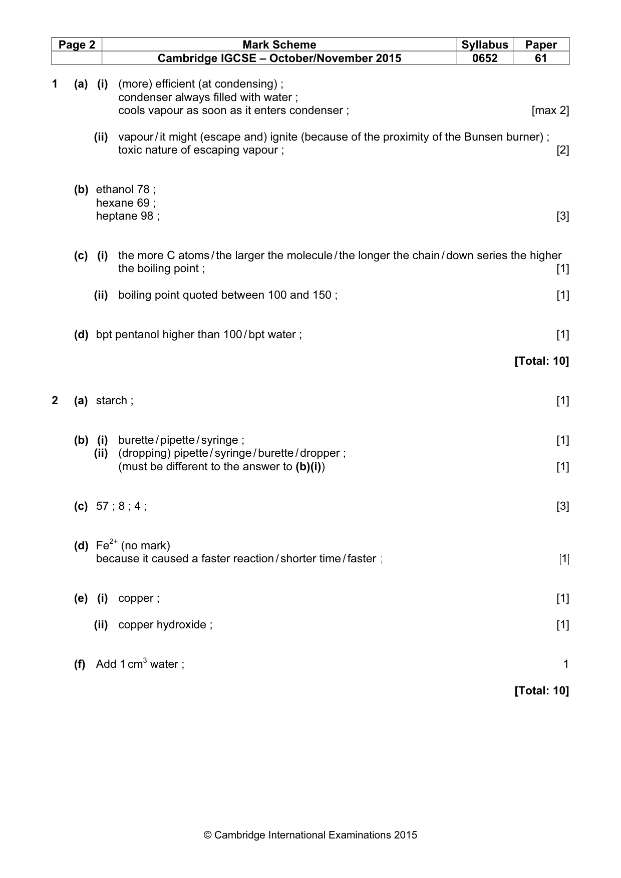 Mark scheme, page 2 of 5