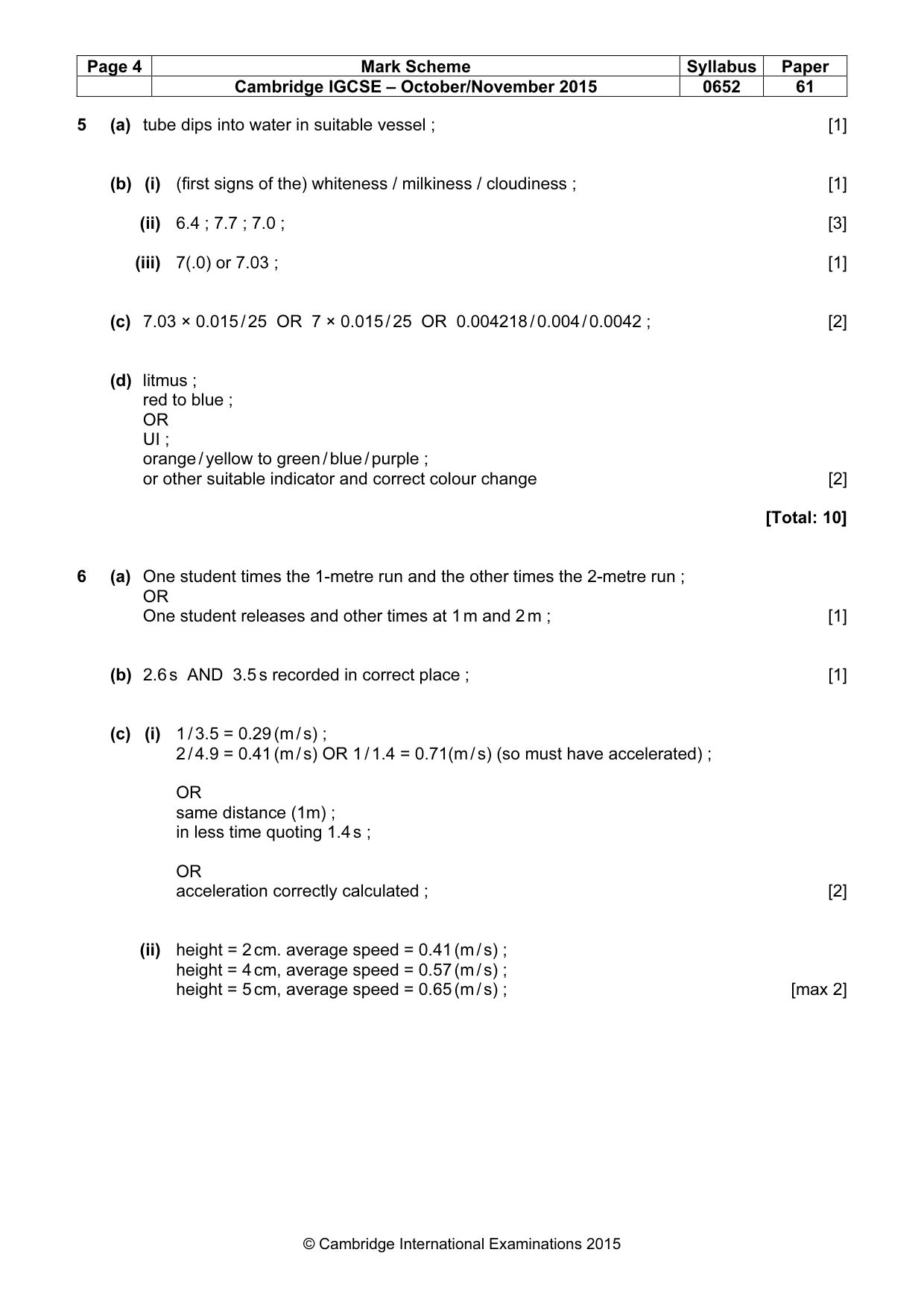 Mark scheme, page 4 of 5